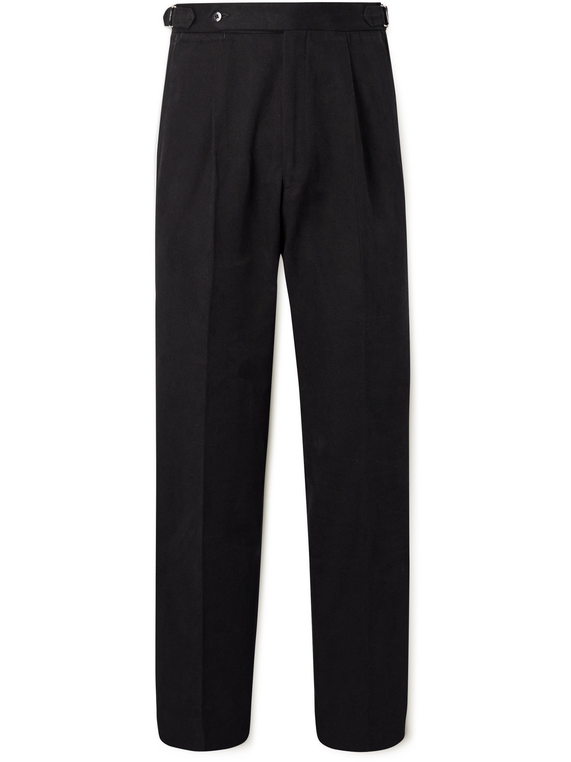 Stòffa Tapered Pleated Cotton-canvas Trousers In Black