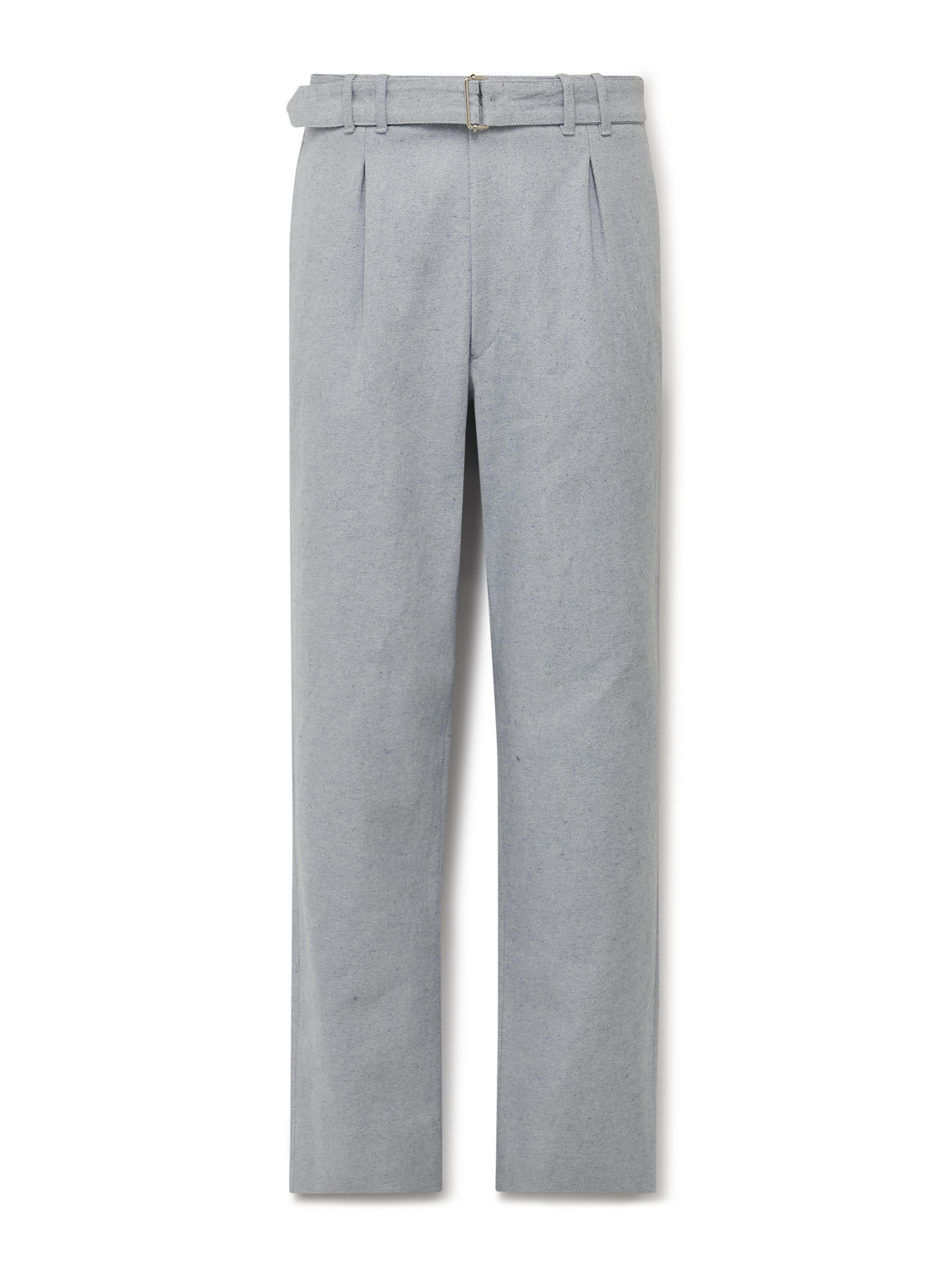Stòffa Straight-leg Belted Pleated Cotton-twill Trousers In Blue