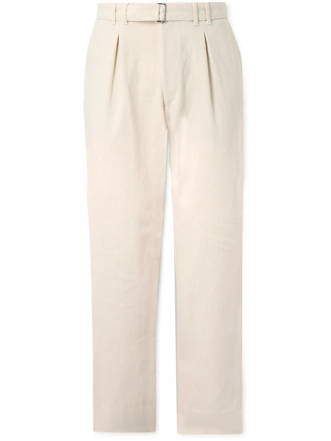 Stòffa Tapered Pleated Belted Cotton-twill Trousers In Neutrals