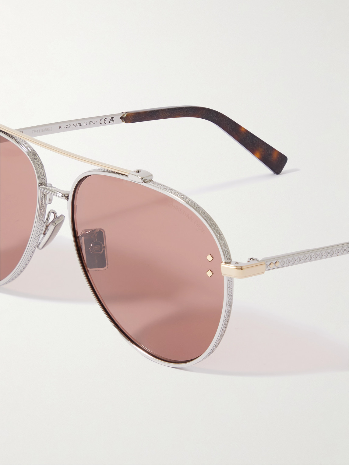 Shop Dior Cd Diamond A1u Aviator-style Silver-tone And Tortoiseshell Acetate Sunglasses In Gold