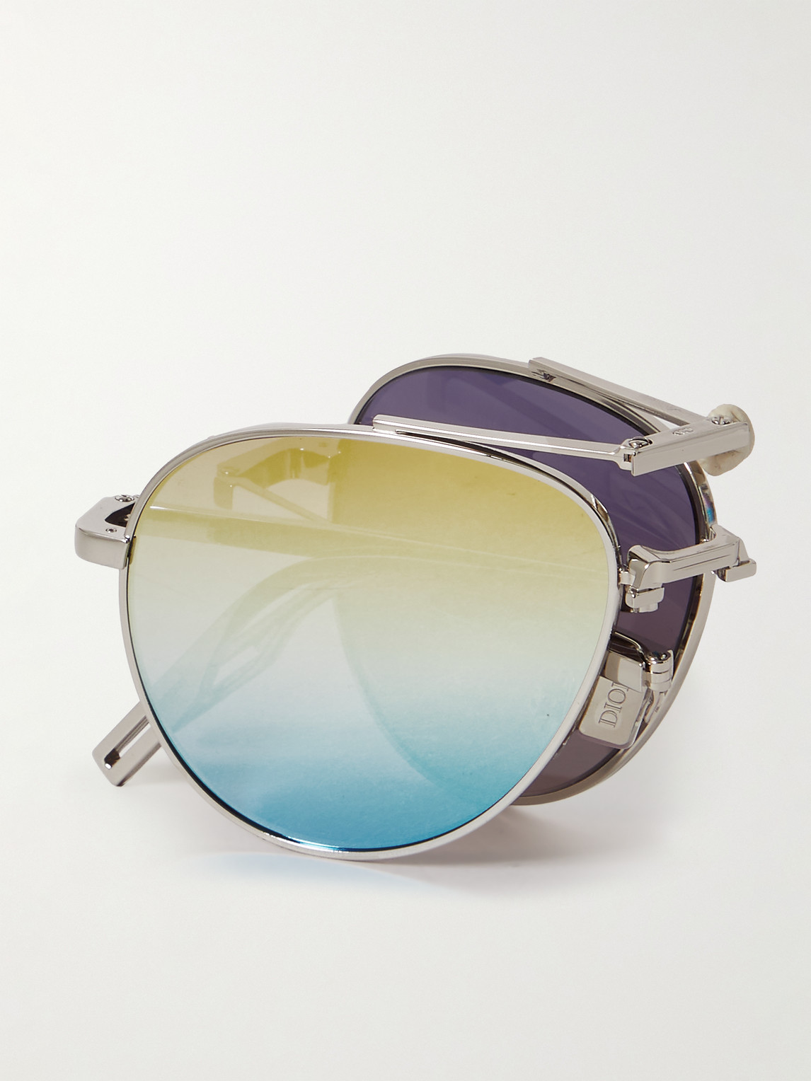 Shop Dior 90 A1u Aviator-style Silver-tone Sunglasses