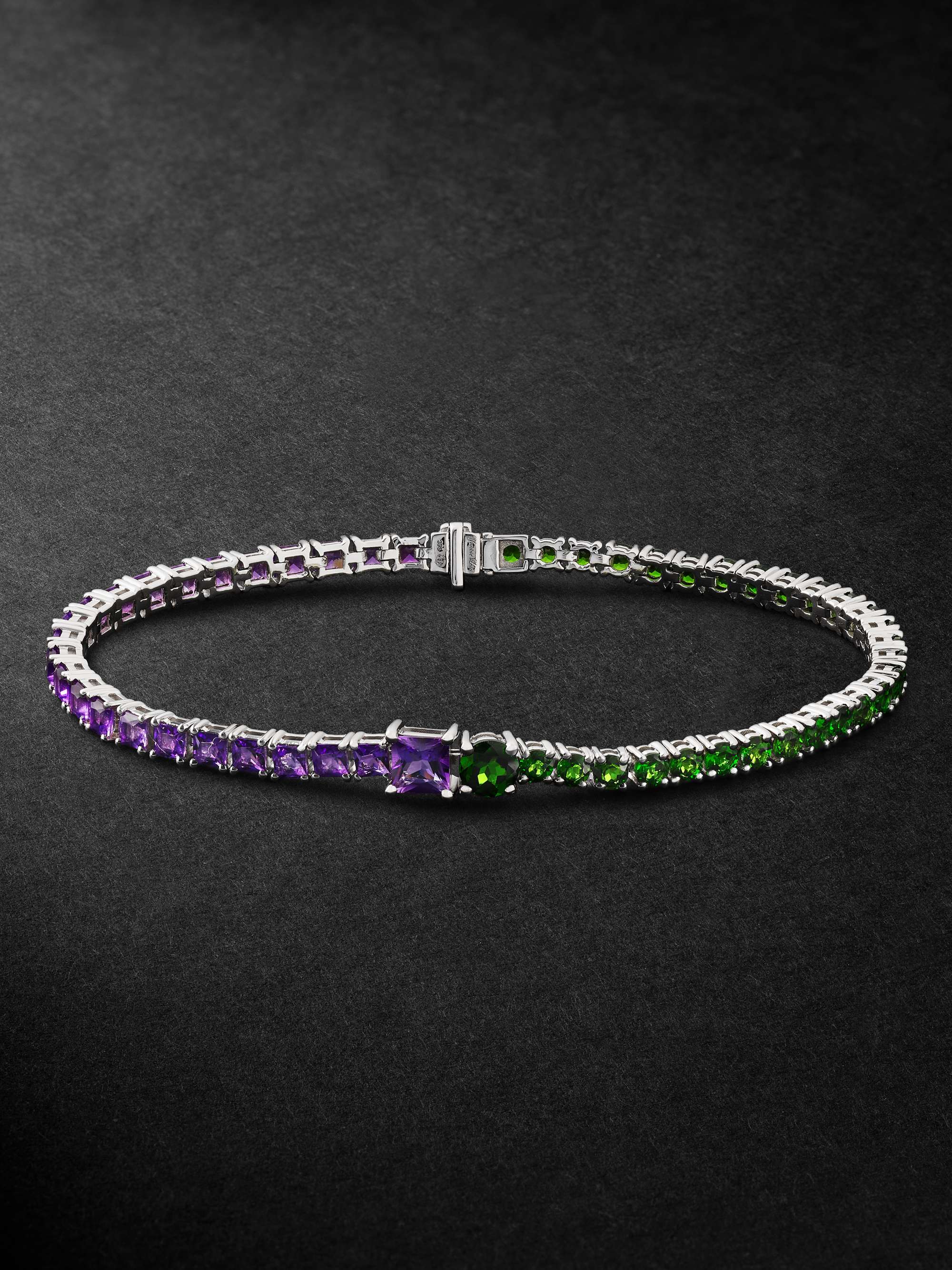 YVONNE L ON White Gold Diopside and Amethyst Bracelet for Men