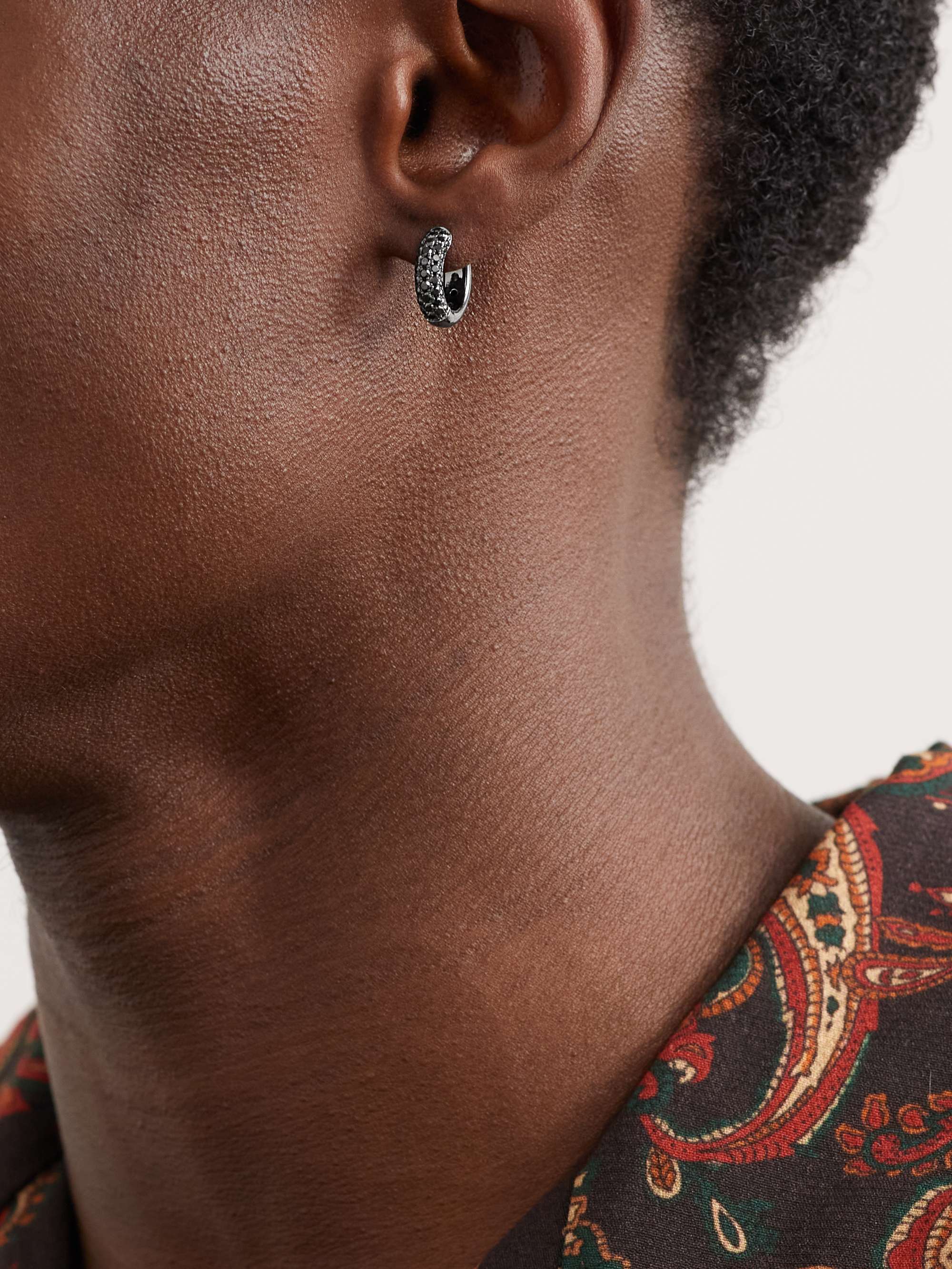 YVONNE LÉON Set of Three Black, White and Yellow Gold Diamond and Tsavorites Hoop Earrings