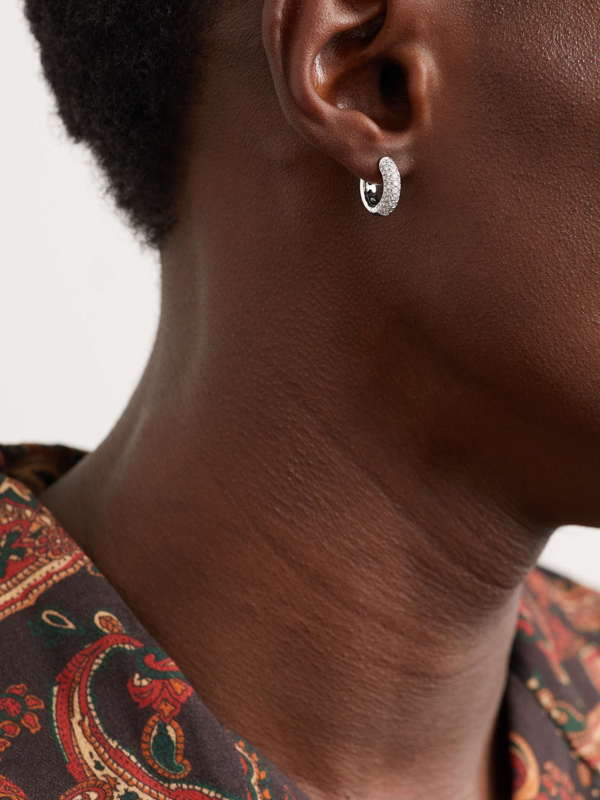YVONNE LÉON Set of Three Black, White and Yellow Gold Diamond and Tsavorites Hoop Earrings