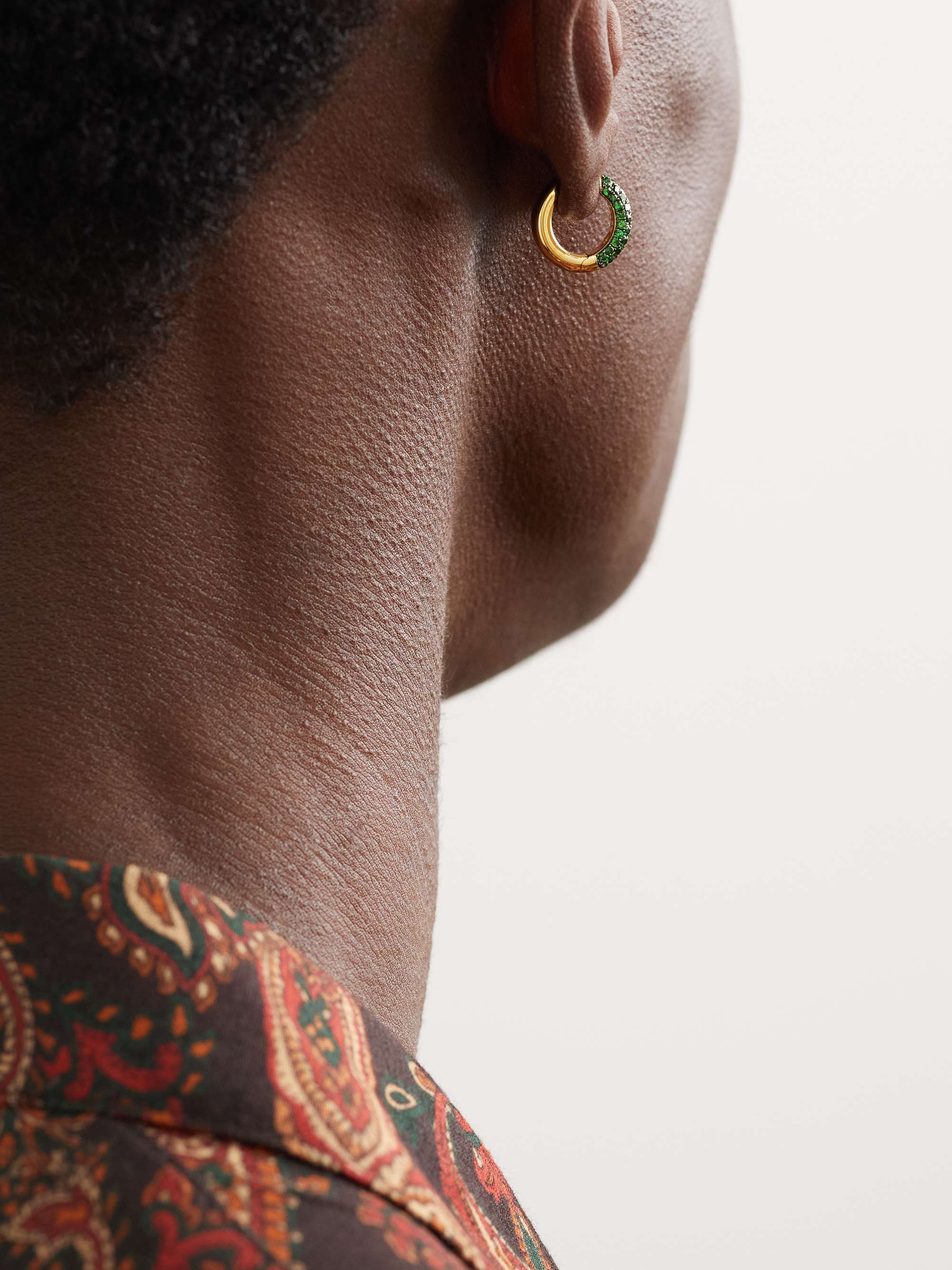 YVONNE LÉON Set of Three Black, White and Yellow Gold Diamond and Tsavorites Hoop Earrings