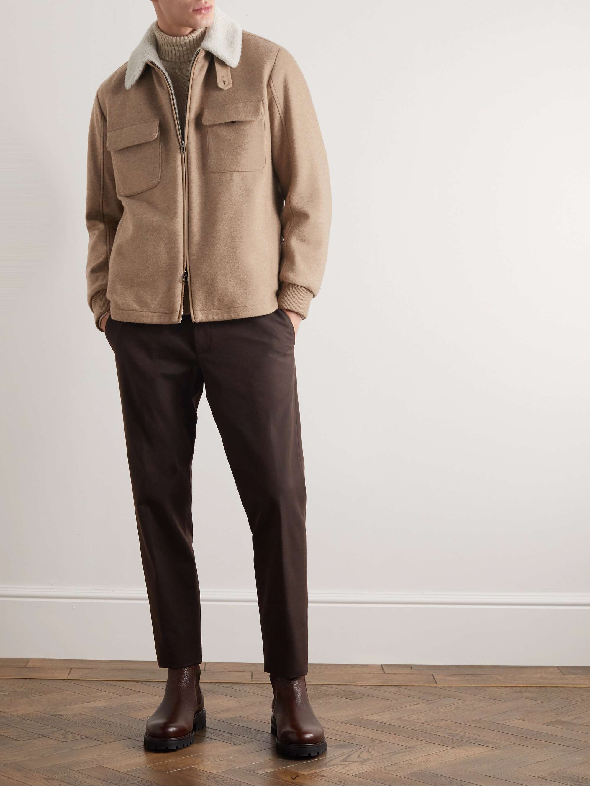 LORO PIANA Suede-Trimmed Shearling-Lined Cashmere-Blend Shirt Jacket