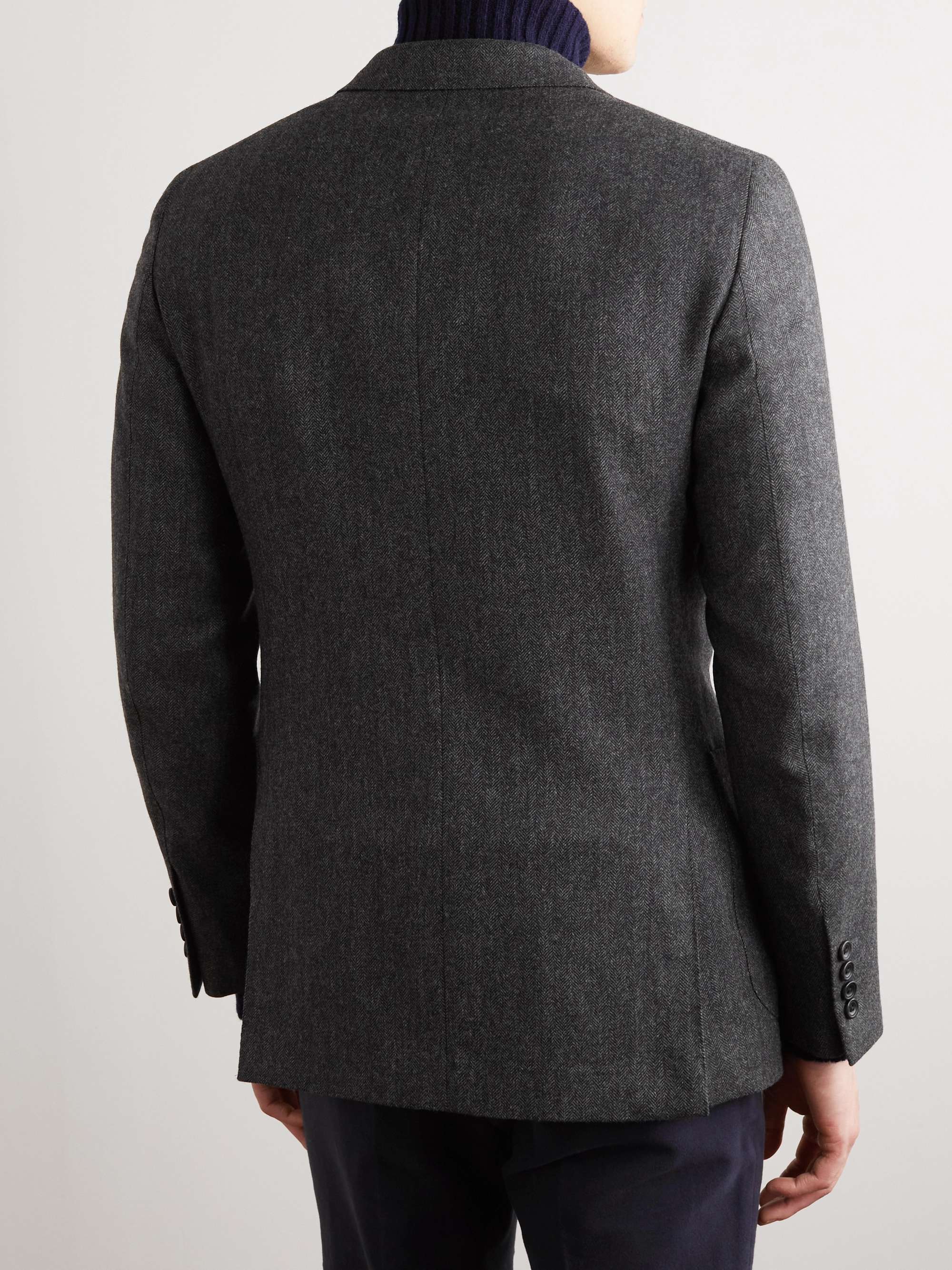 KINGSMAN Herringbone Wool and Cashmere-Blend Blazer