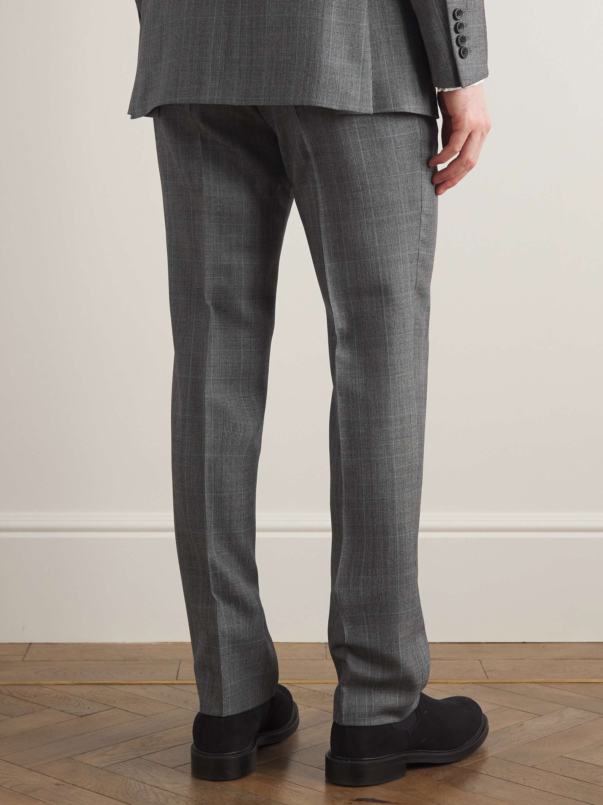 KINGSMAN Straight-Leg Prince Of Wales Checked Wool Suit Trousers