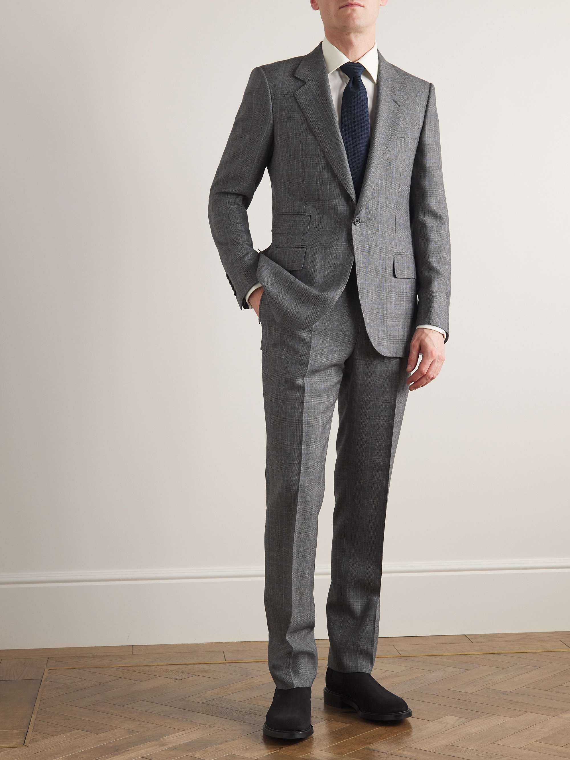 Straight-Leg Prince Of Wales Checked Wool Suit Trousers