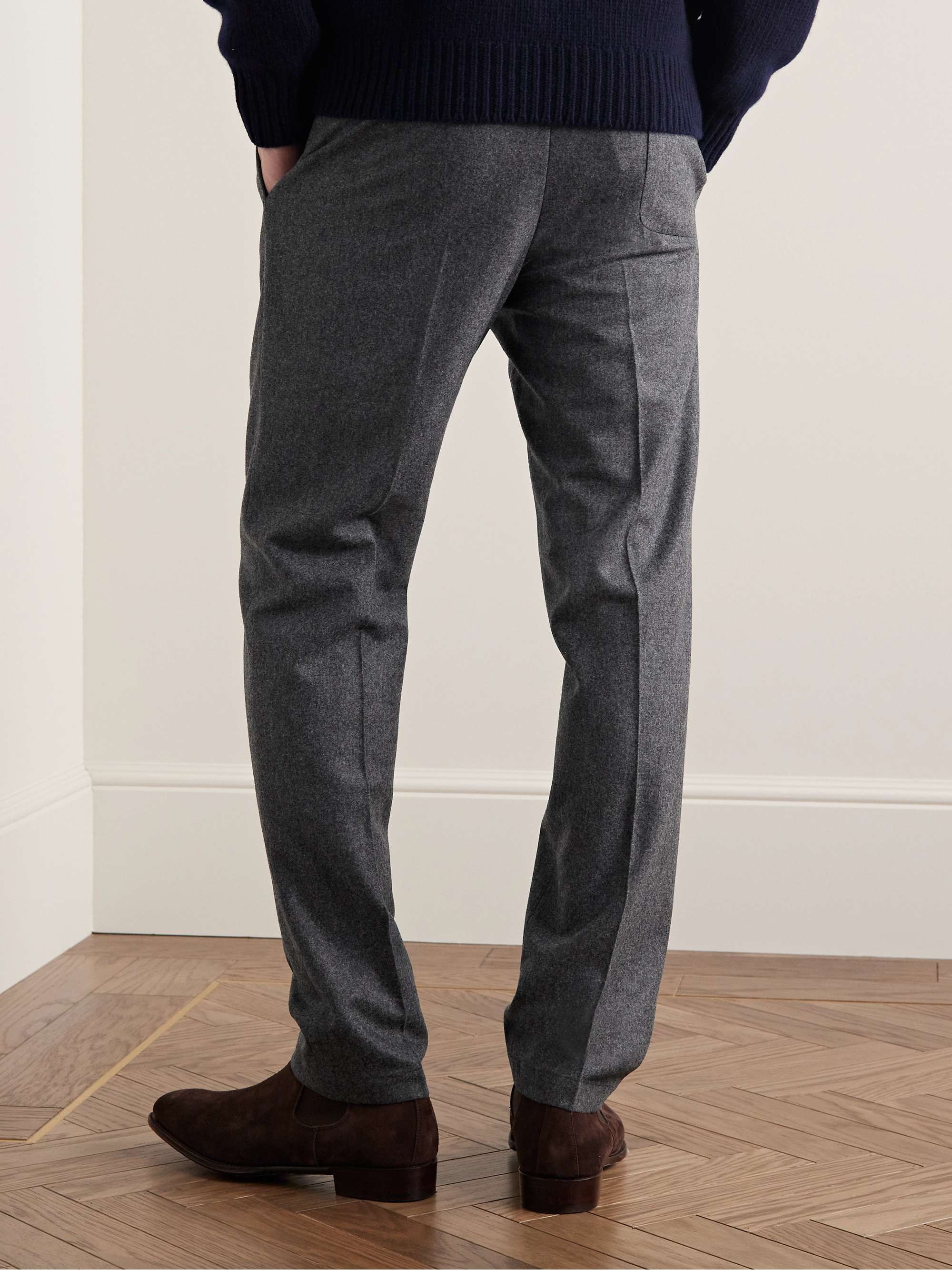 KINGSMAN Straight-Leg Wool-Flannel Drawstring Trousers