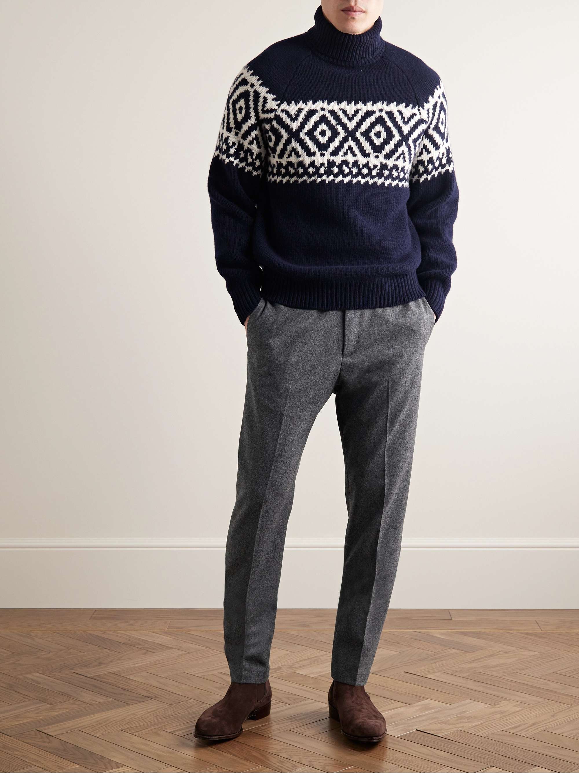 KINGSMAN Straight-Leg Wool-Flannel Drawstring Trousers