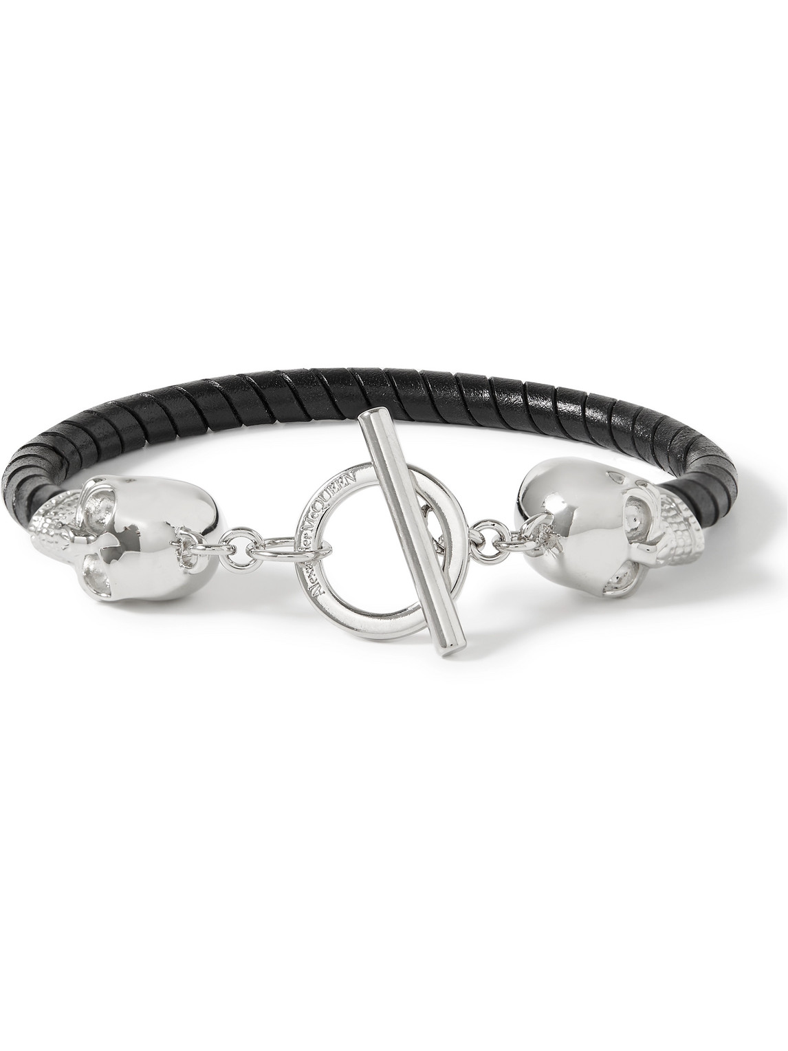 Alexander Mcqueen Silver-tone And Leather Bracelet In Black
