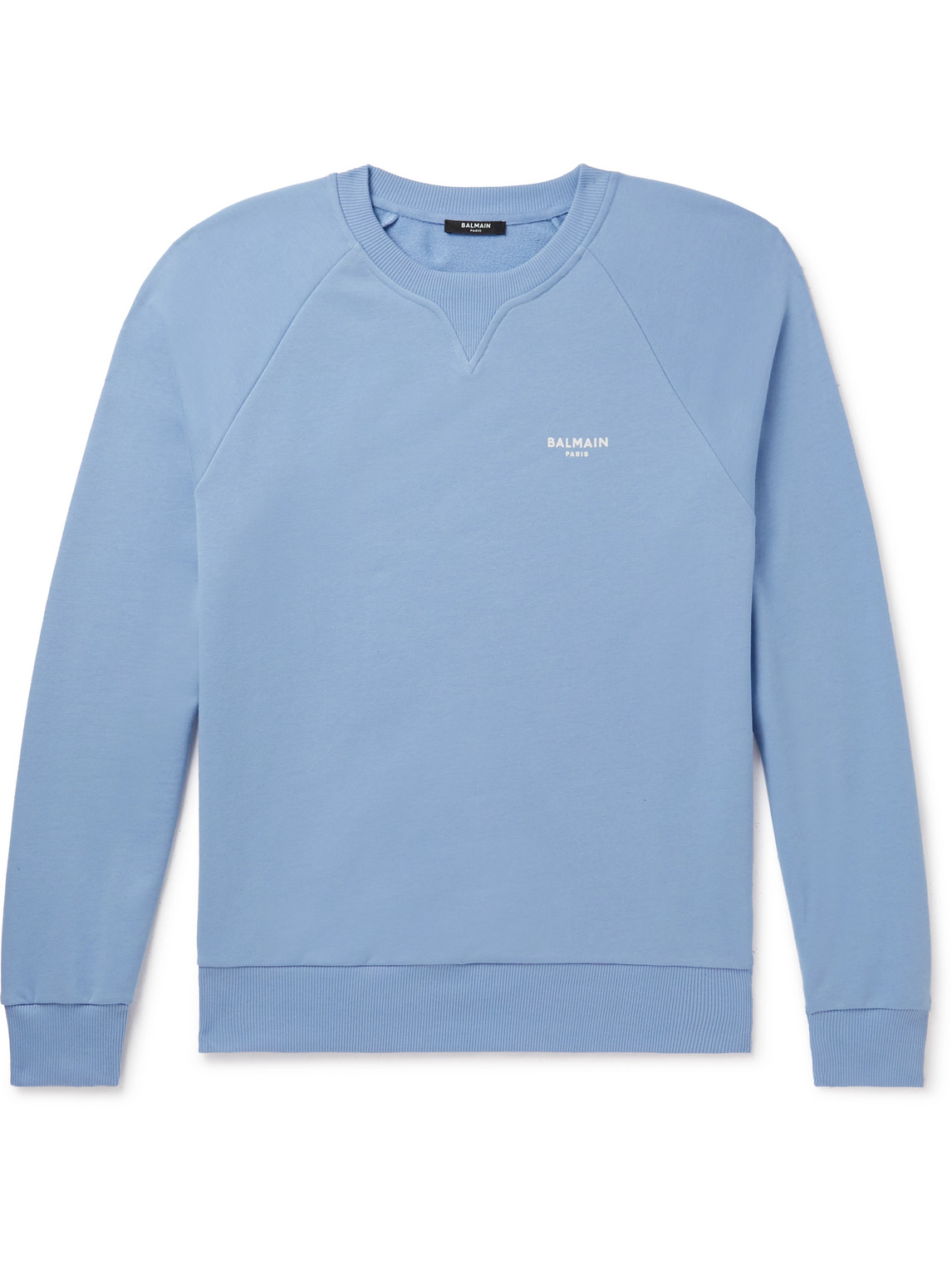 BALMAIN LOGO-FLOCKED COTTON-JERSEY SWEATSHIRT