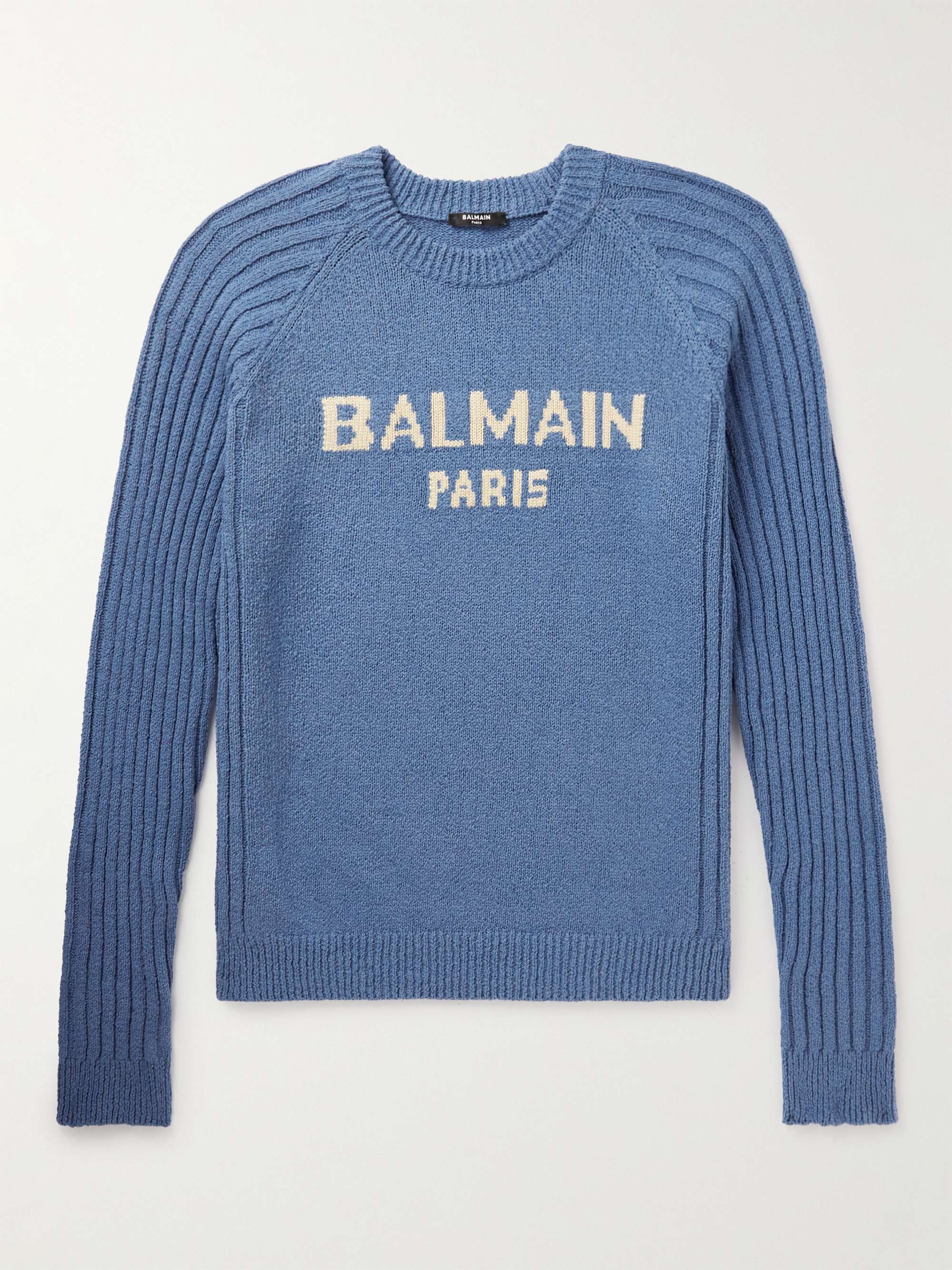 BALMAIN Logo-Jacquard Cotton-Blend Sweater