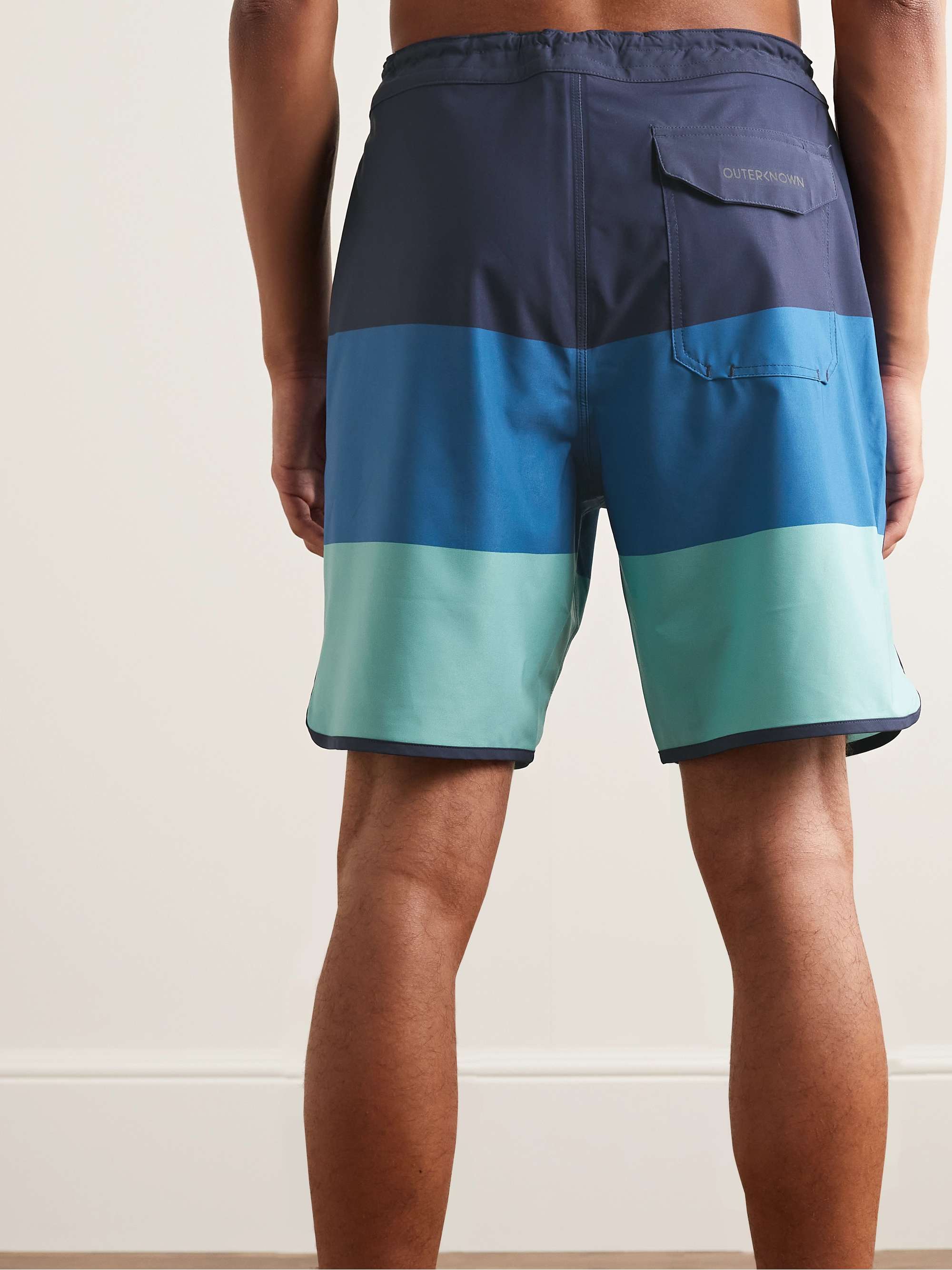 OUTERKNOWN Tasty Scallop Straight-Leg Long-Length Striped Recycled Swim Shorts