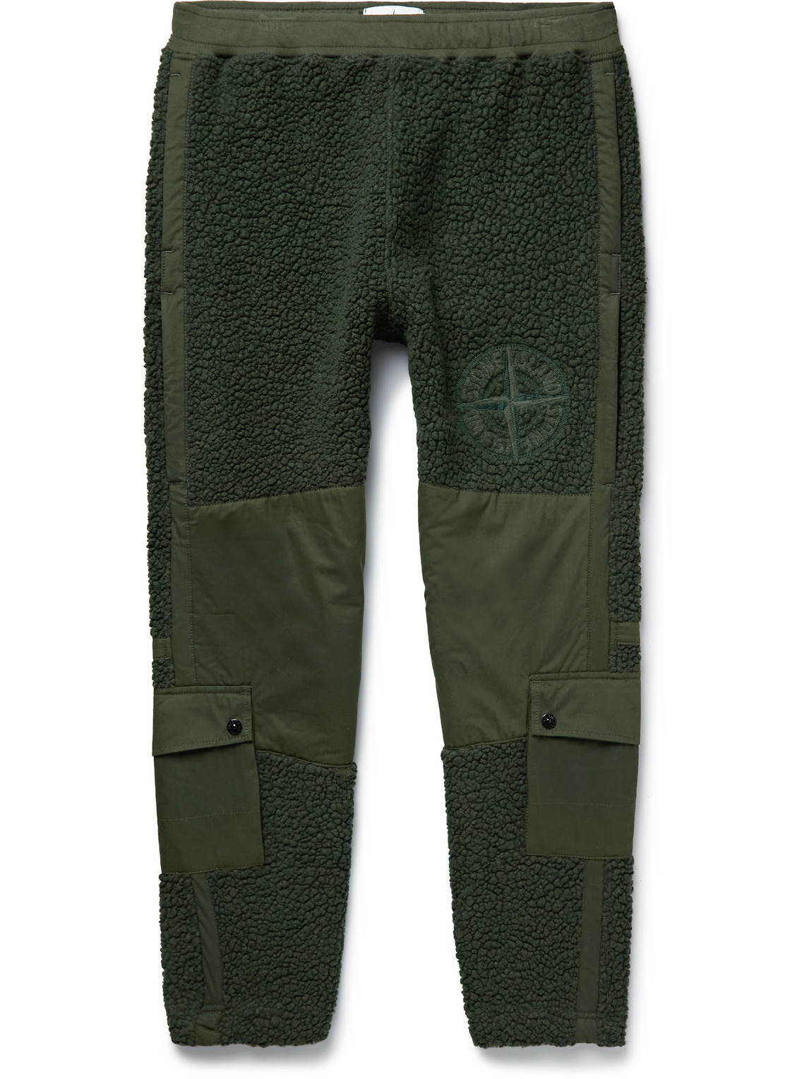 Stone Island Tapered Logo-embroidered Cotton And Wool-blend Fleece