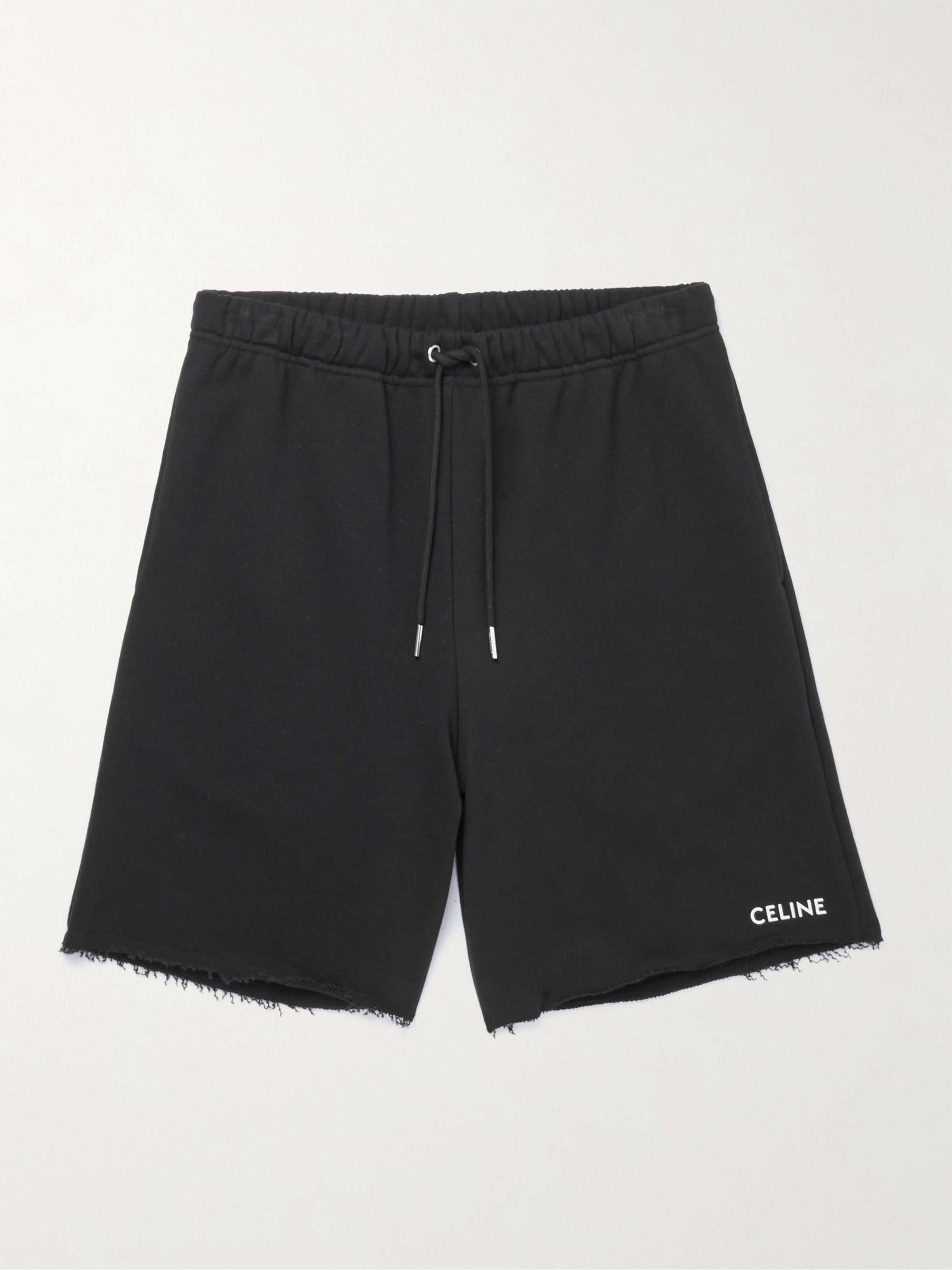 CELINE HOMME Straight-Leg Logo-Print Cotton-Jersey Drawstring Shorts