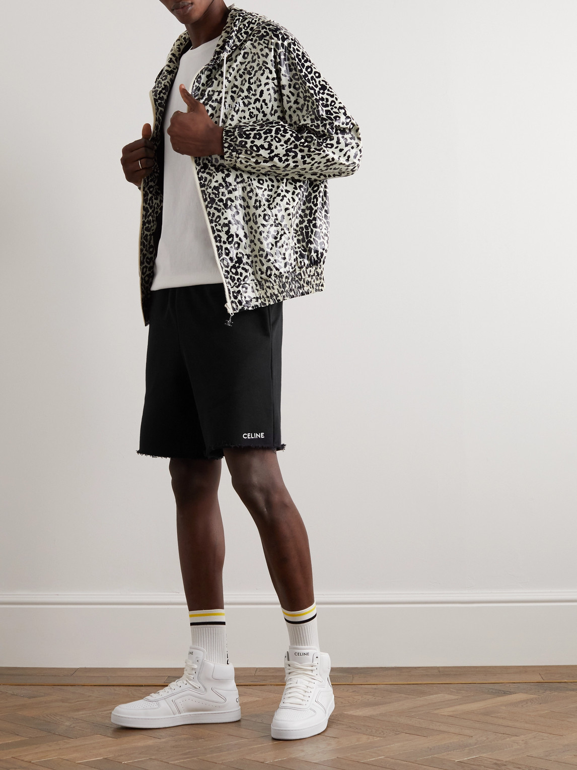 Celine Straight-leg Logo-embroidered Cotton-jersey Drawstring Shorts In Black