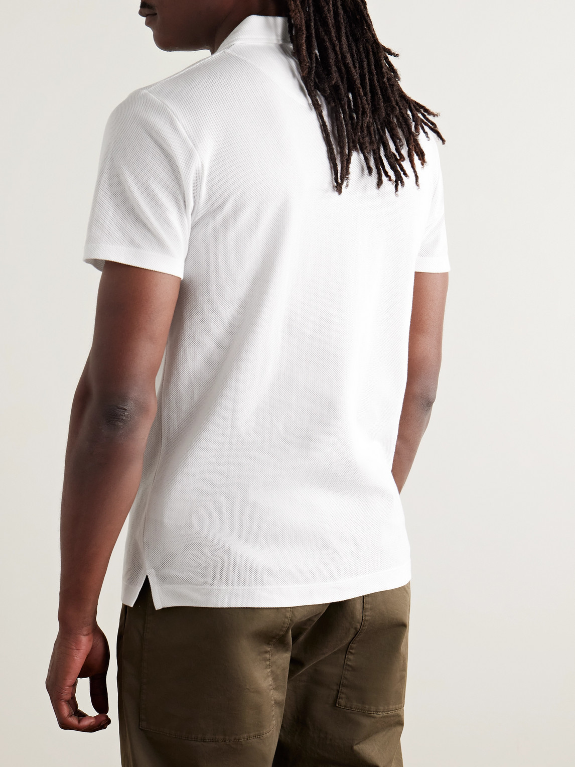 Shop Sunspel Riviera Cotton-mesh Polo Shirt In White