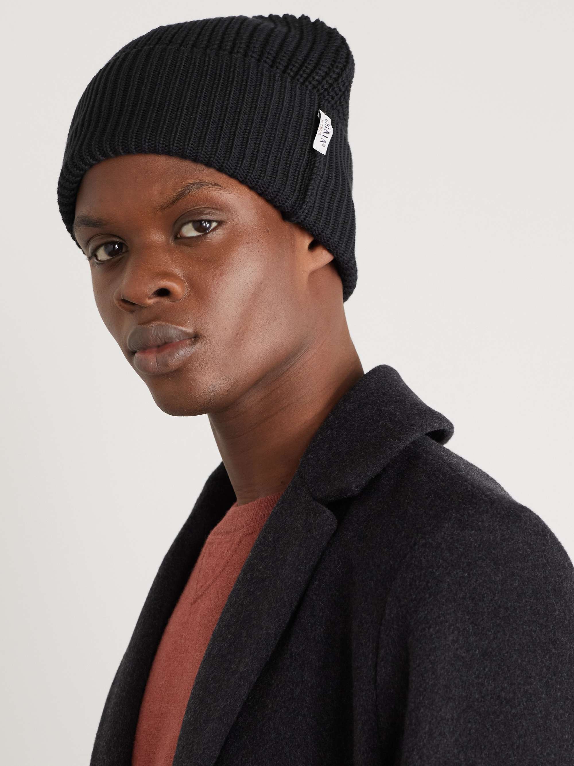 Black Logo-Appliquéd Ribbed Cotton Beanie | GHIAIA CASHMERE | MR PORTER