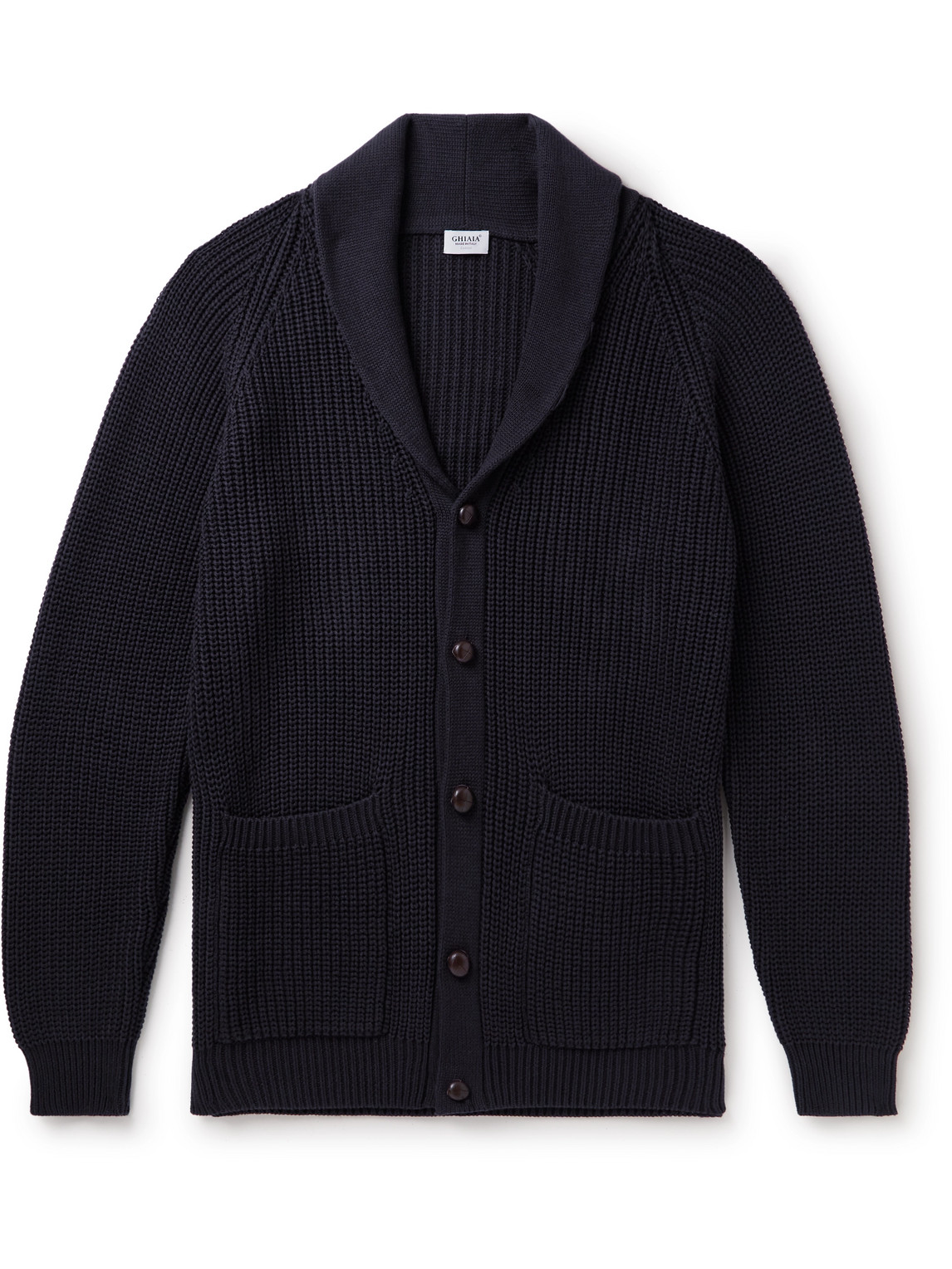 GHIAIA CASHMERE MARINAIO SHAWL-COLLAR RIBBED COTTON CARDIGAN