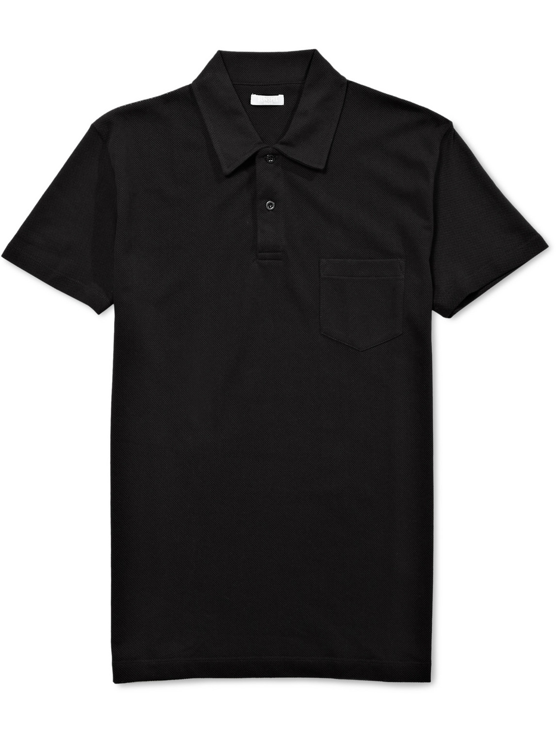 Sunspel Riviera Slim-fit Cotton-mesh Polo Shirt In Black