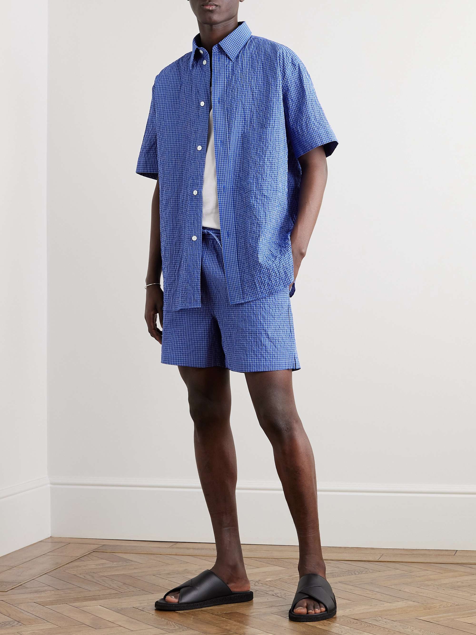 RÓHE Straight-Leg Checked Cotton-Seersucker Drawstring Shorts