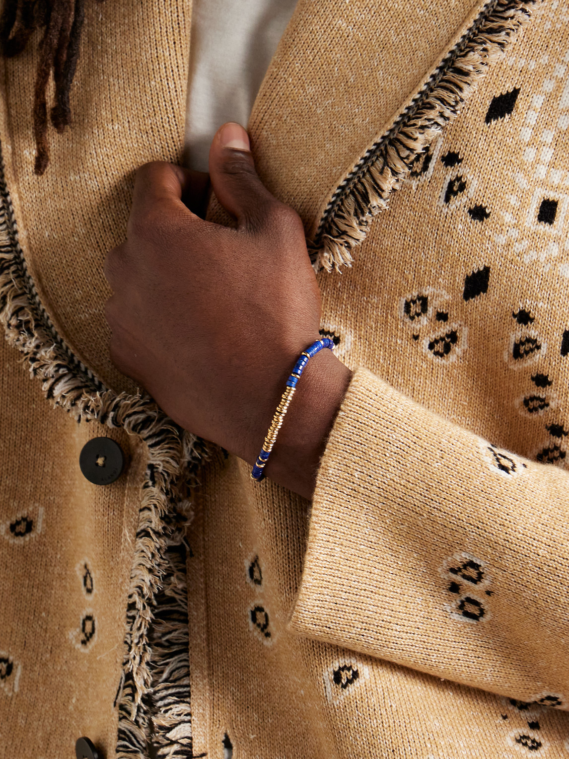 Gold Lapis Lazuli Heishi Beaded Bracelet — 2