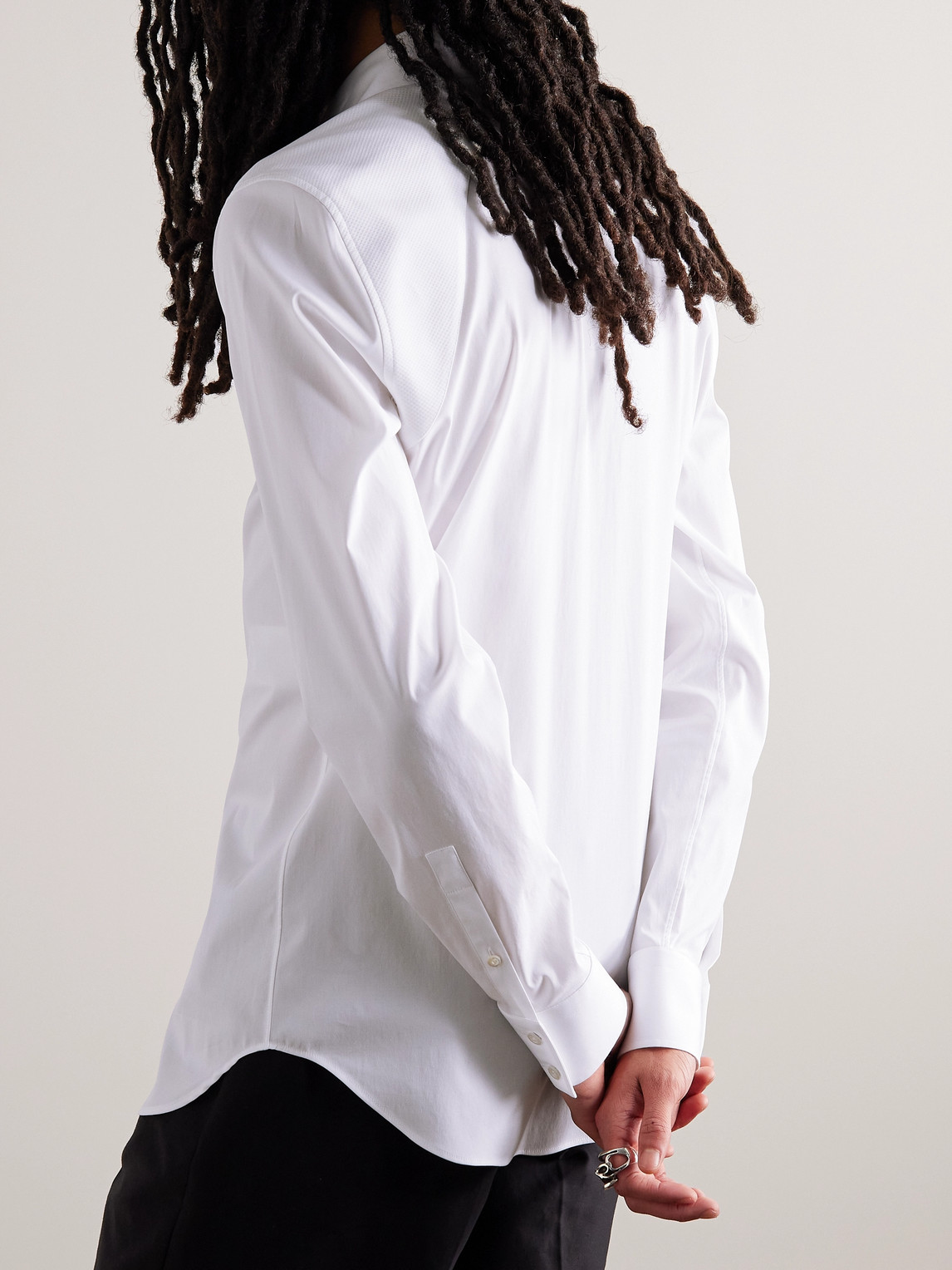 Shop Alexander Mcqueen Slim-fit Harness-detailed Stretch-cotton Shirt In White