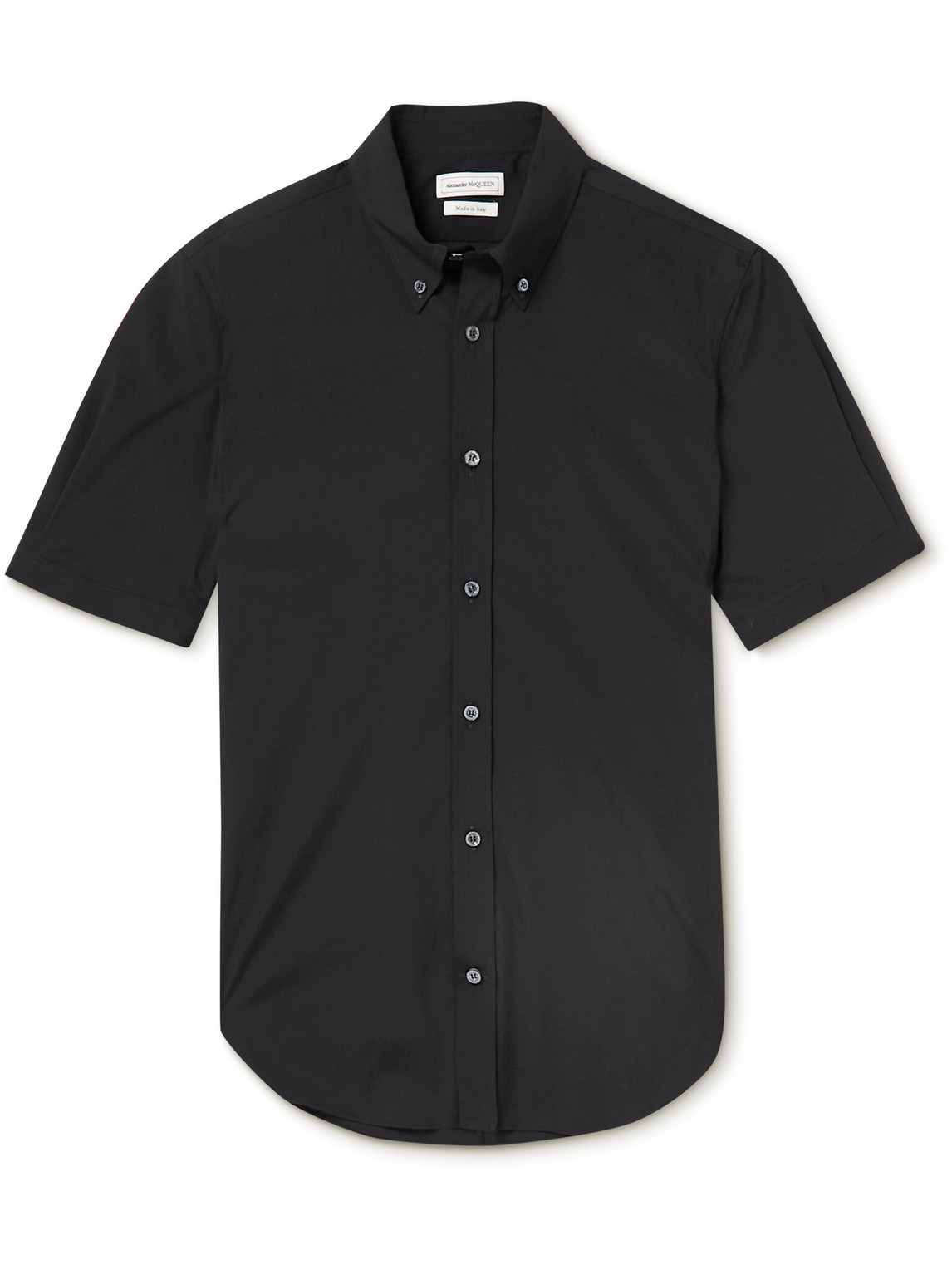 Shop Alexander Mcqueen Brad Pitt Button-down Collar Cotton-blend Poplin Shirt In Black