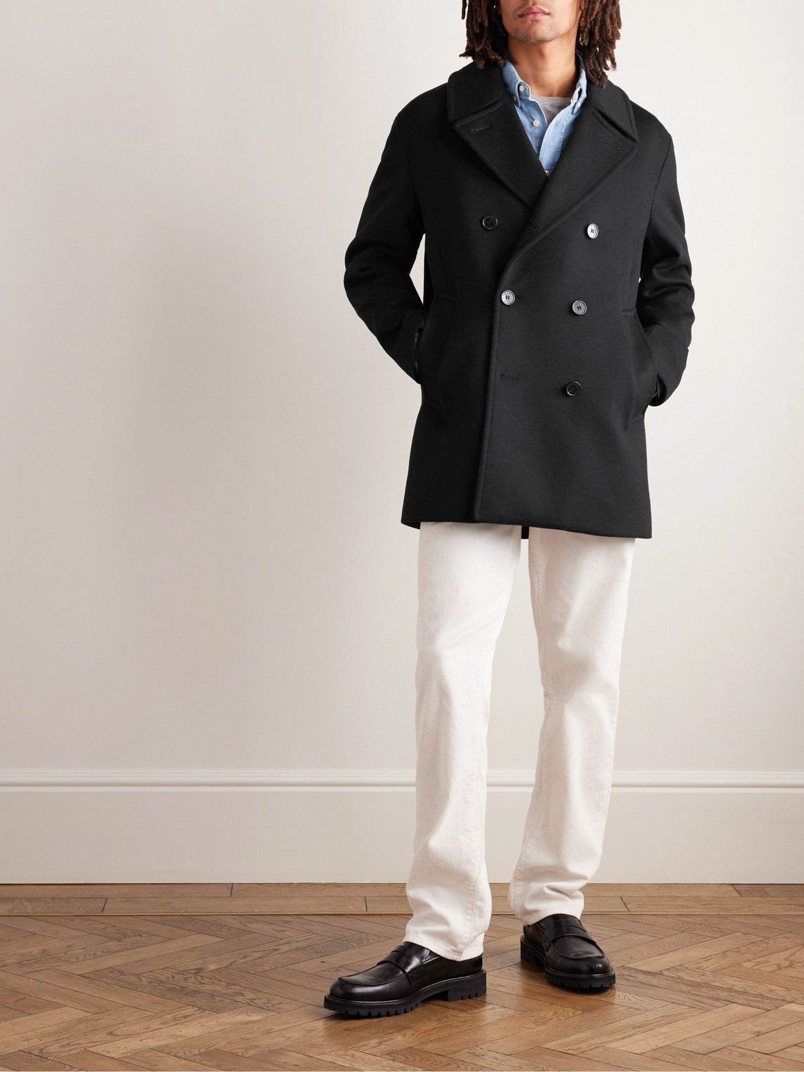 Shop Mackintosh Dalton Wool And Cashmere-blend Peacoat In Black