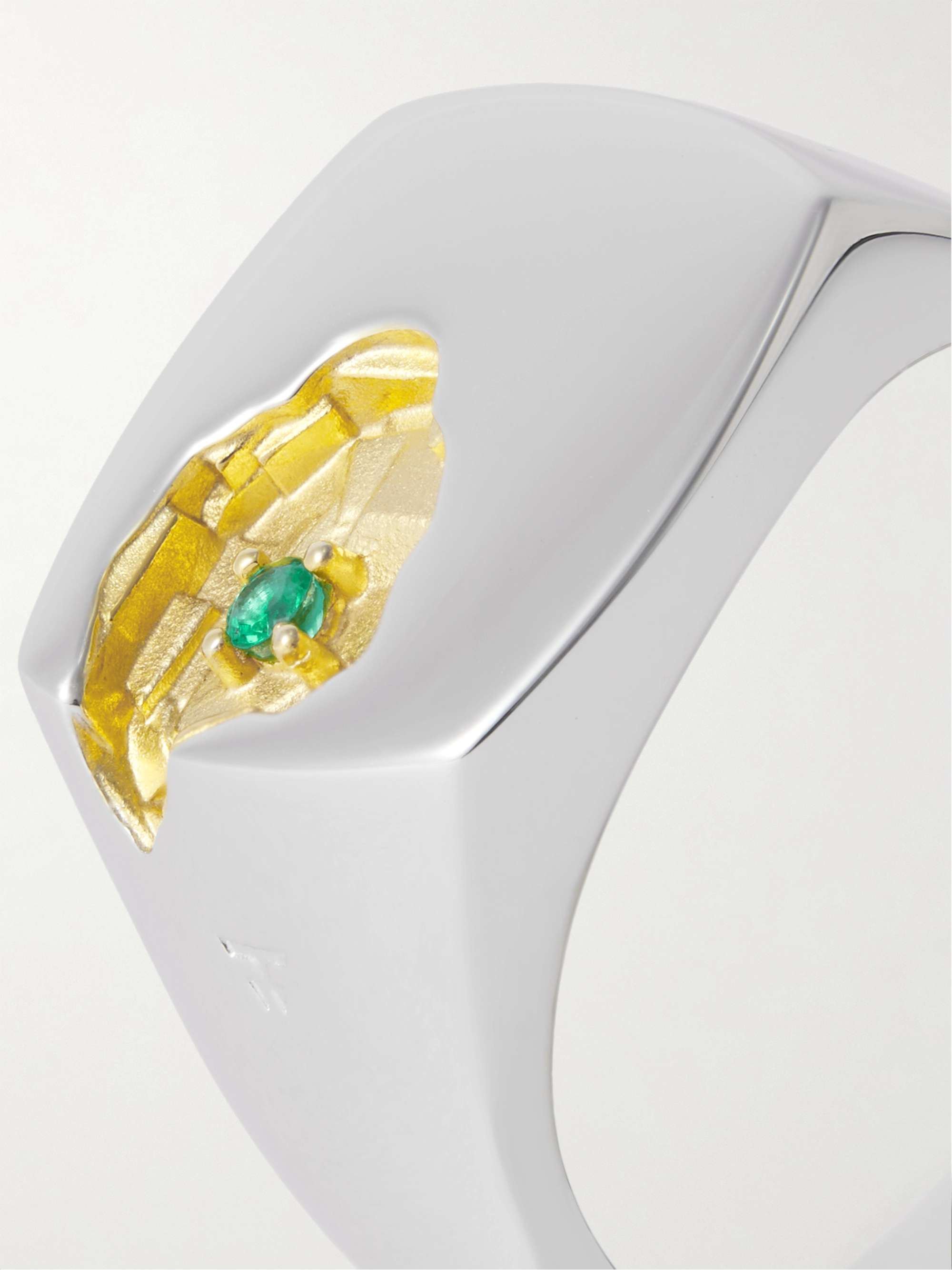 TOM WOOD Mined Rhodium, Gold-Plated Silver and Emerald Ring