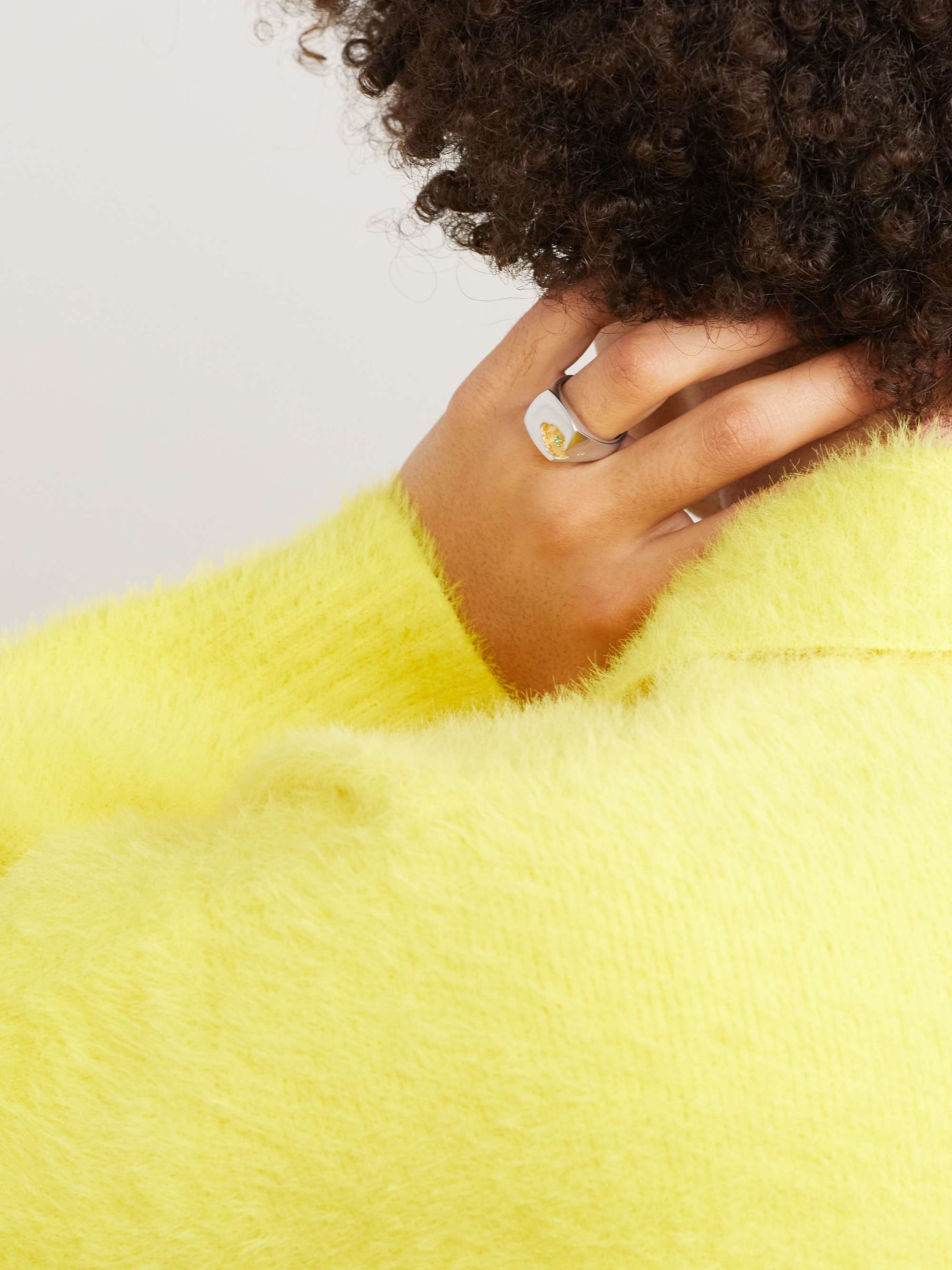 TOM WOOD Mined Rhodium, Gold-Plated Silver and Emerald Ring