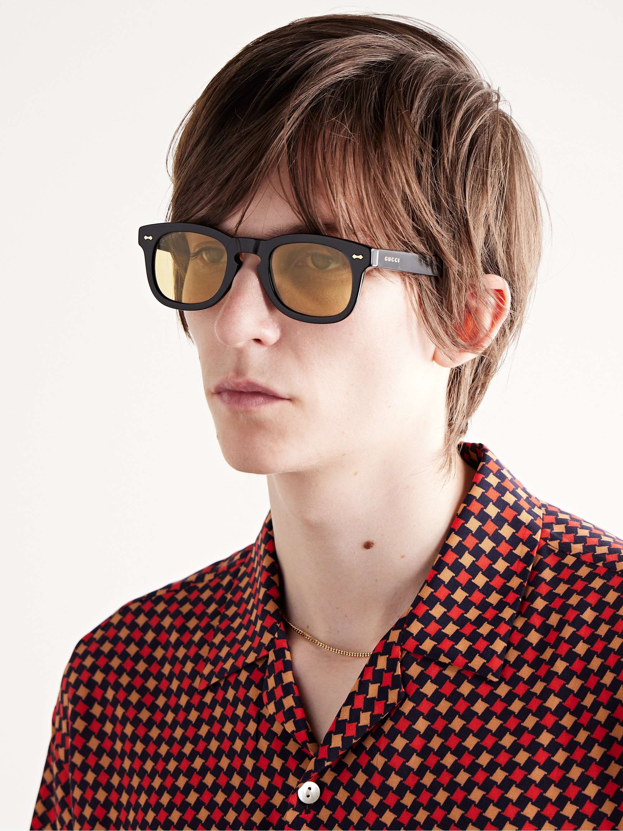 GUCCI EYEWEAR D-Frame Acetate and Gold-Tone Sunglasses