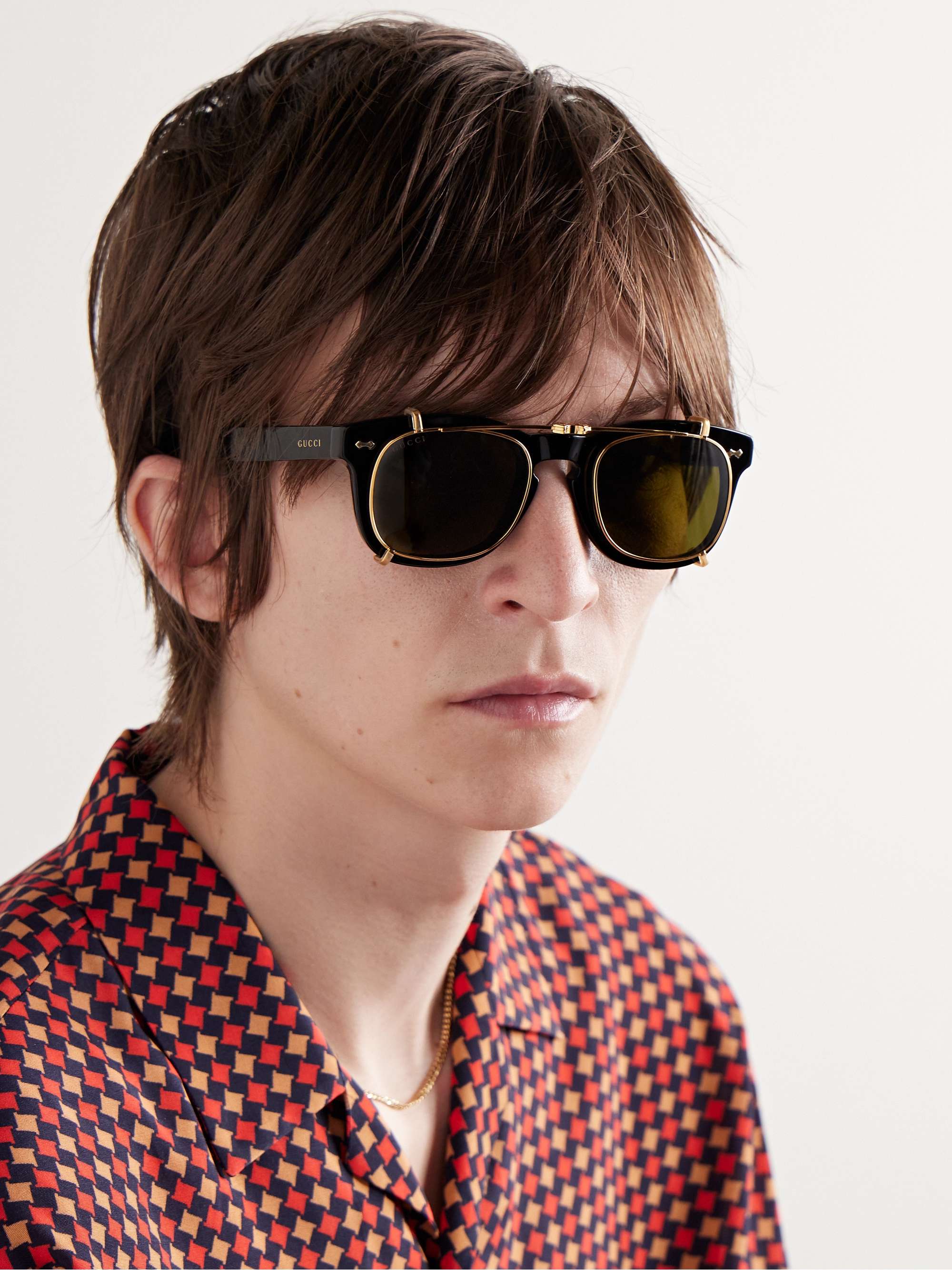 GUCCI EYEWEAR D-Frame Acetate and Gold-Tone Sunglasses