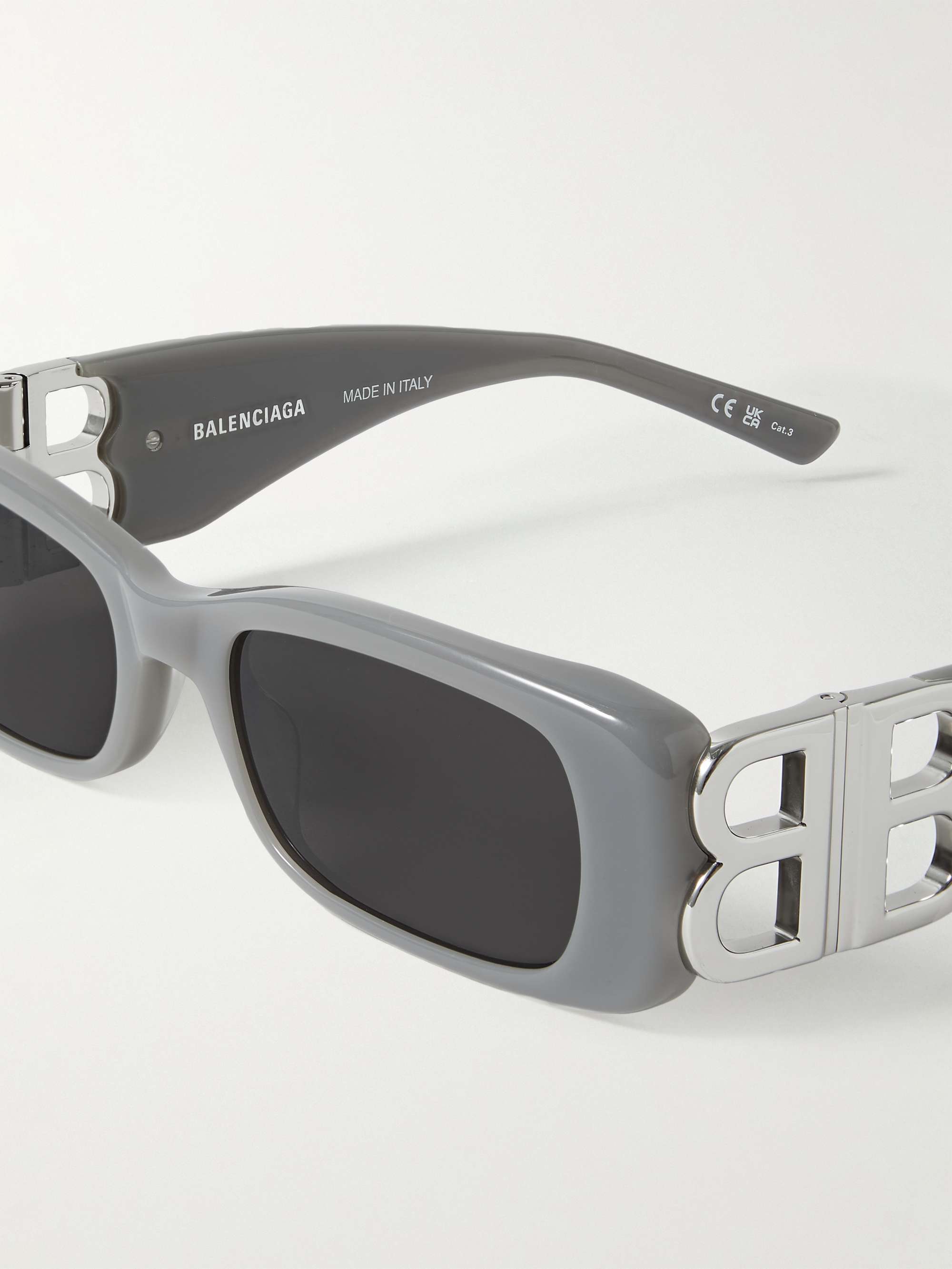BALENCIAGA EYEWEAR RectangularFrame Acetate and SilverTone Sunglasses