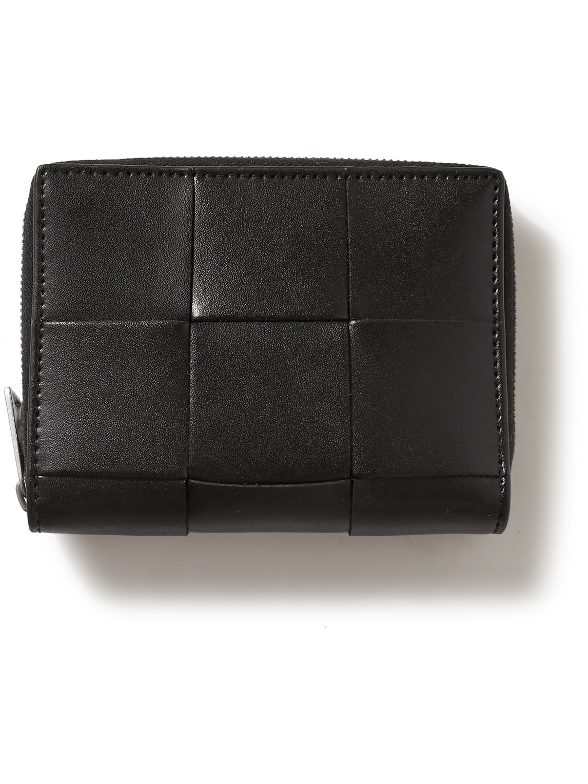 Bottega Veneta Zip-around Intrecciato Leather Wallet In Black