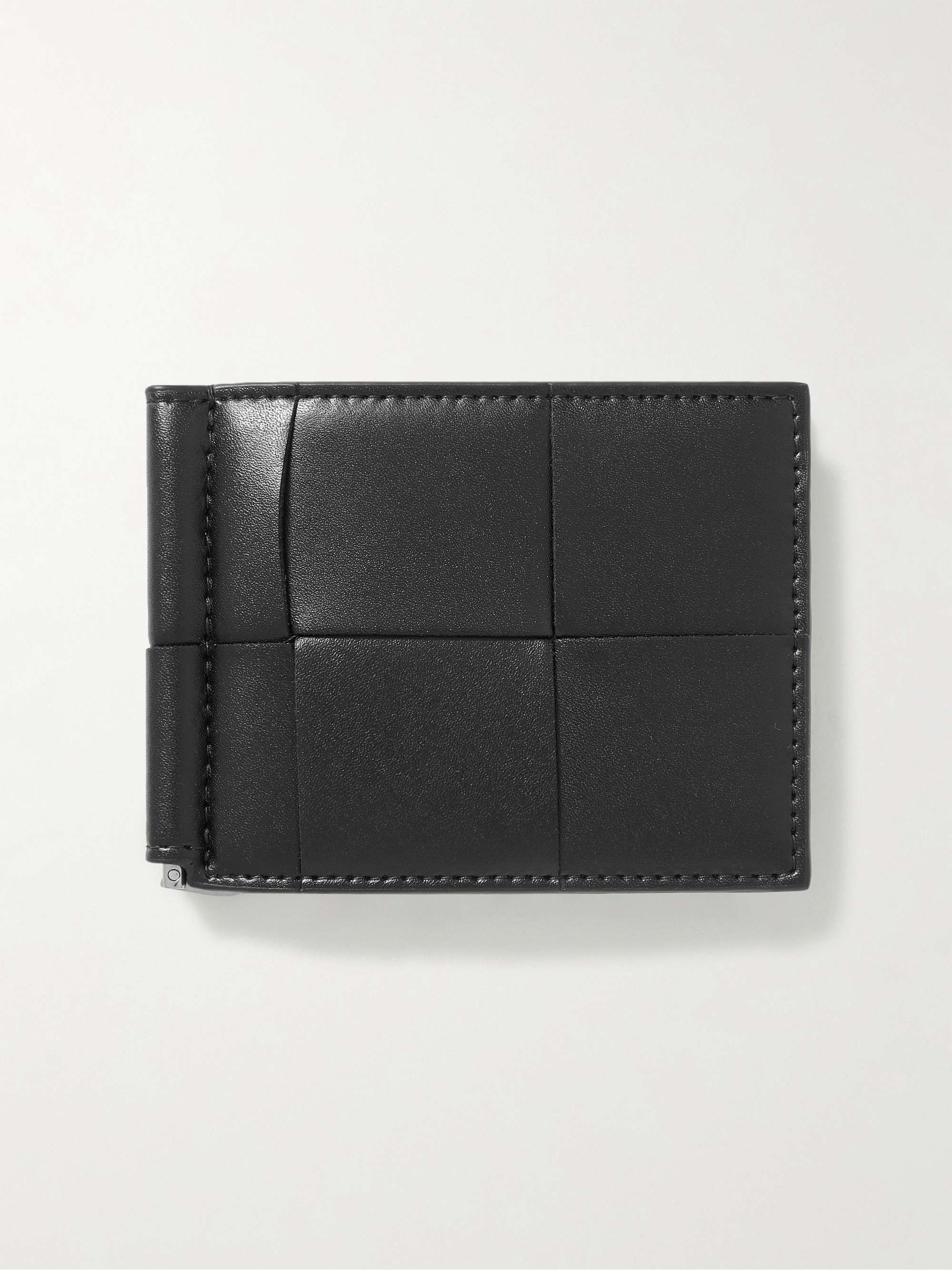 Black Leather Bifold Money Clip Wallet