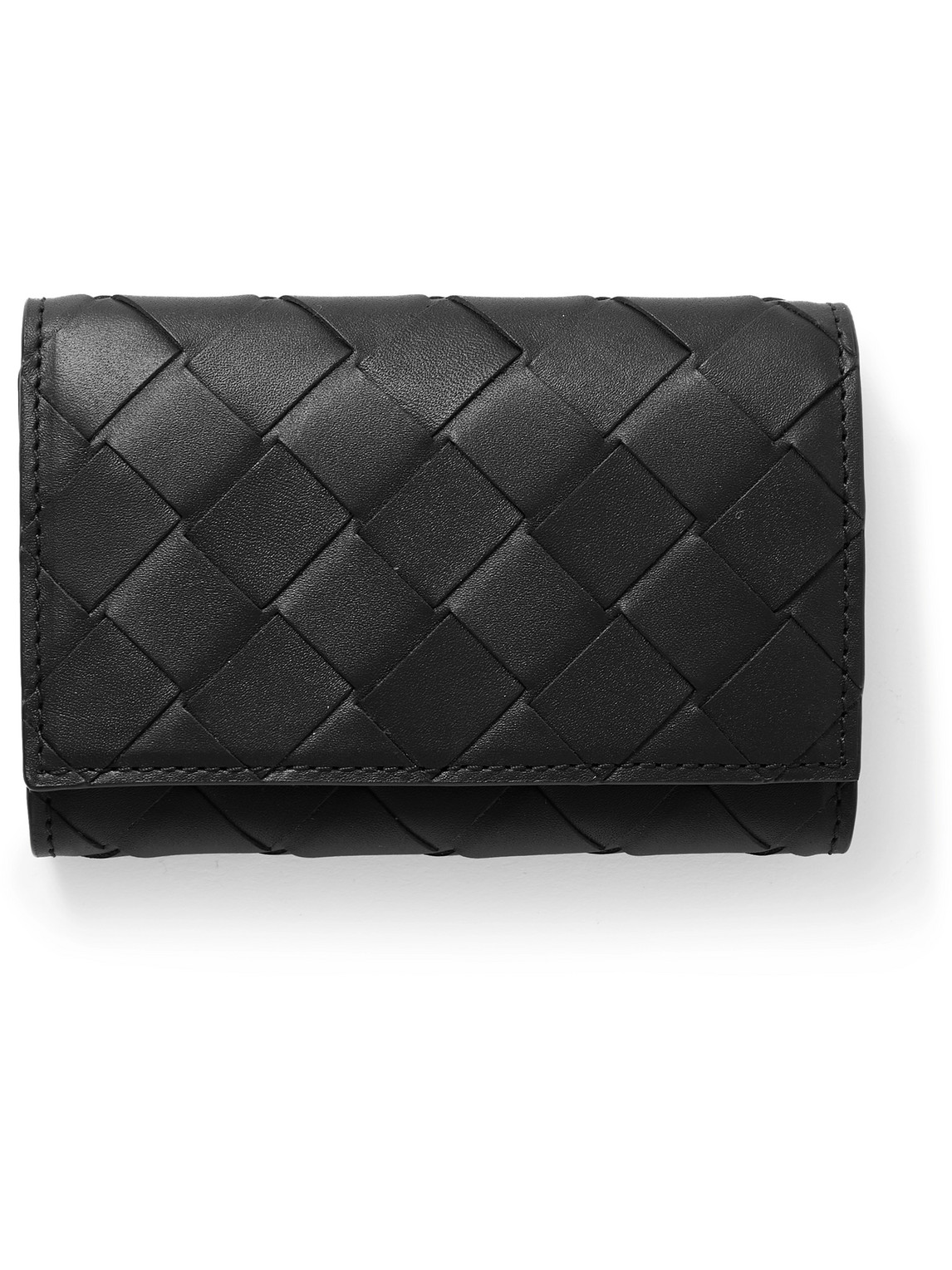 Bottega Veneta Intrecciato Leather Key Pouch In Black