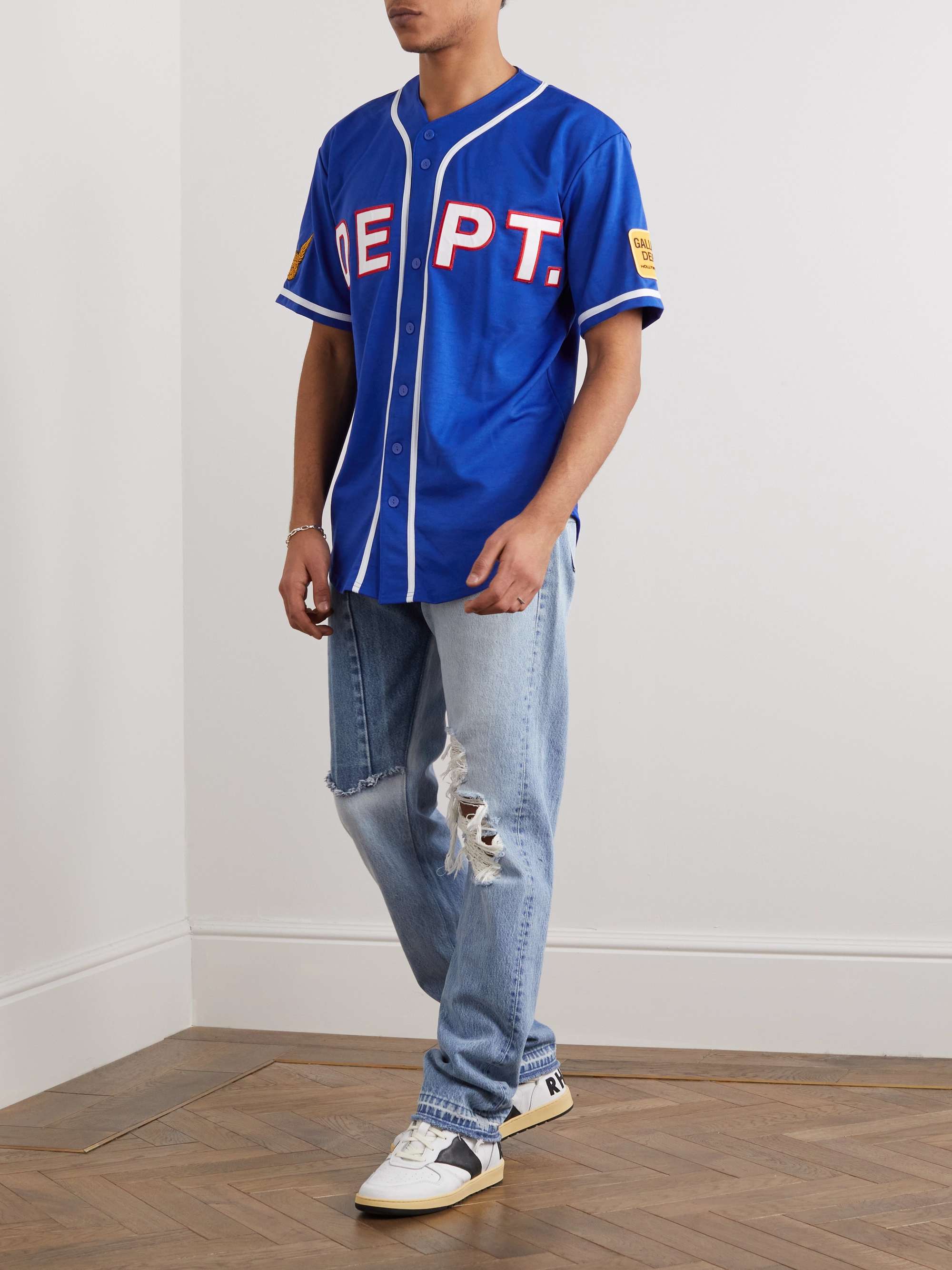 Perforated Leather Baseball Jersey