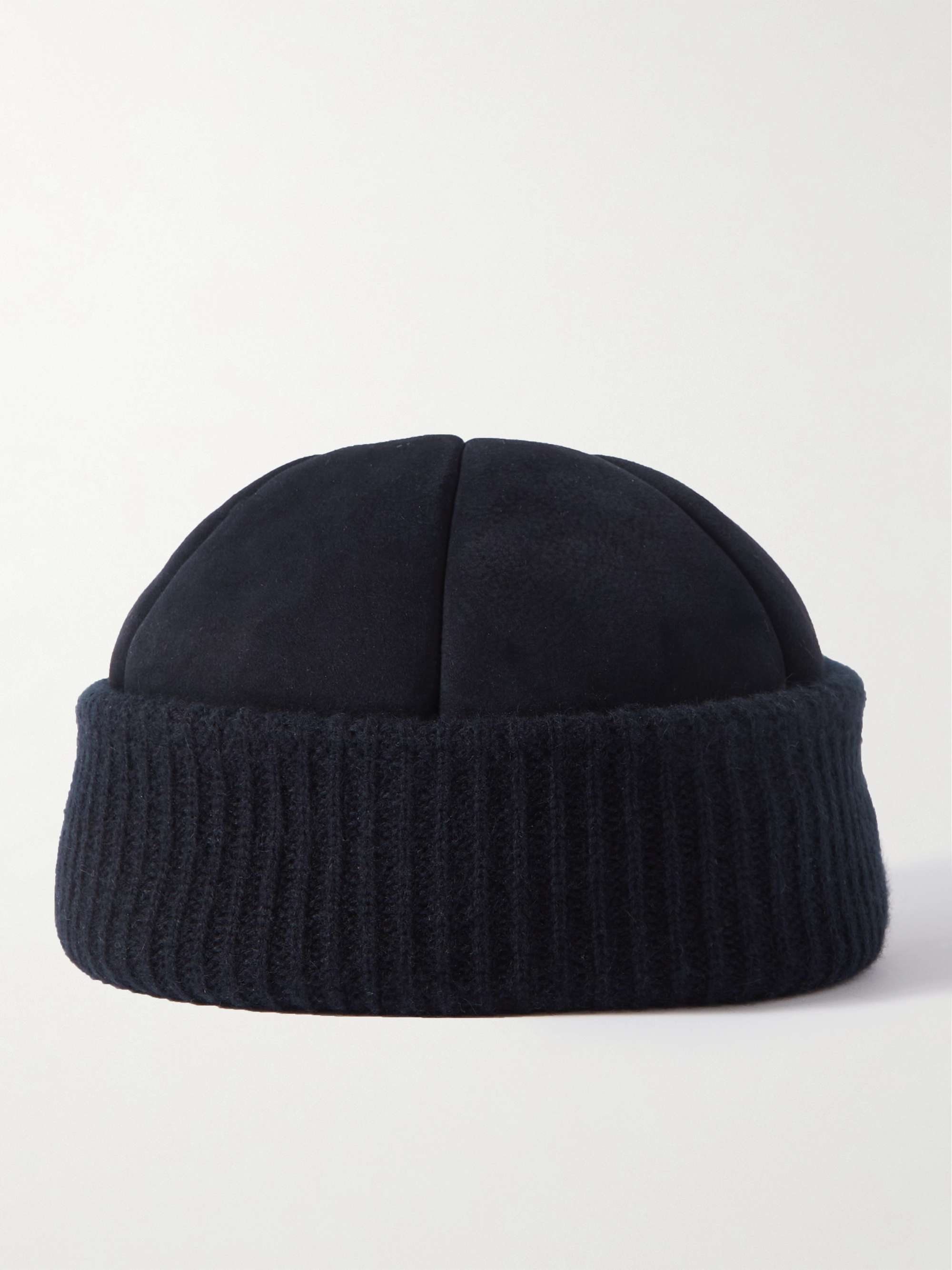 LORO PIANA Logo-Appliquéd Ribbed Cashmere-Trimmed Shearling Beanie