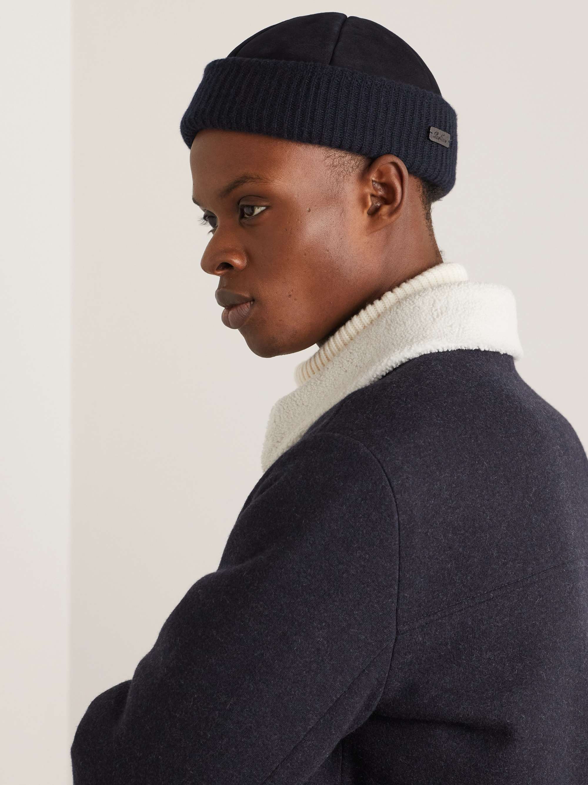 LORO PIANA Logo-Appliquéd Ribbed Cashmere-Trimmed Shearling Beanie
