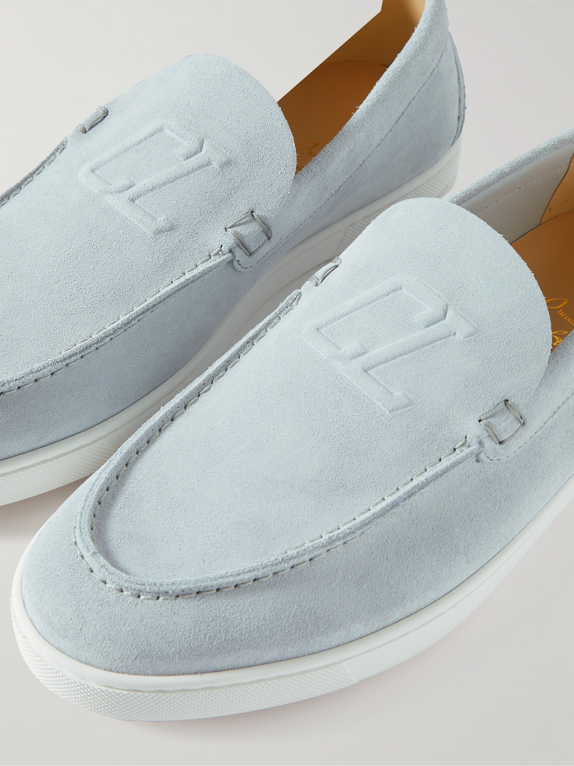 Shop Christian Louboutin Varsiboat Logo-embossed Suede Loafers In Blue