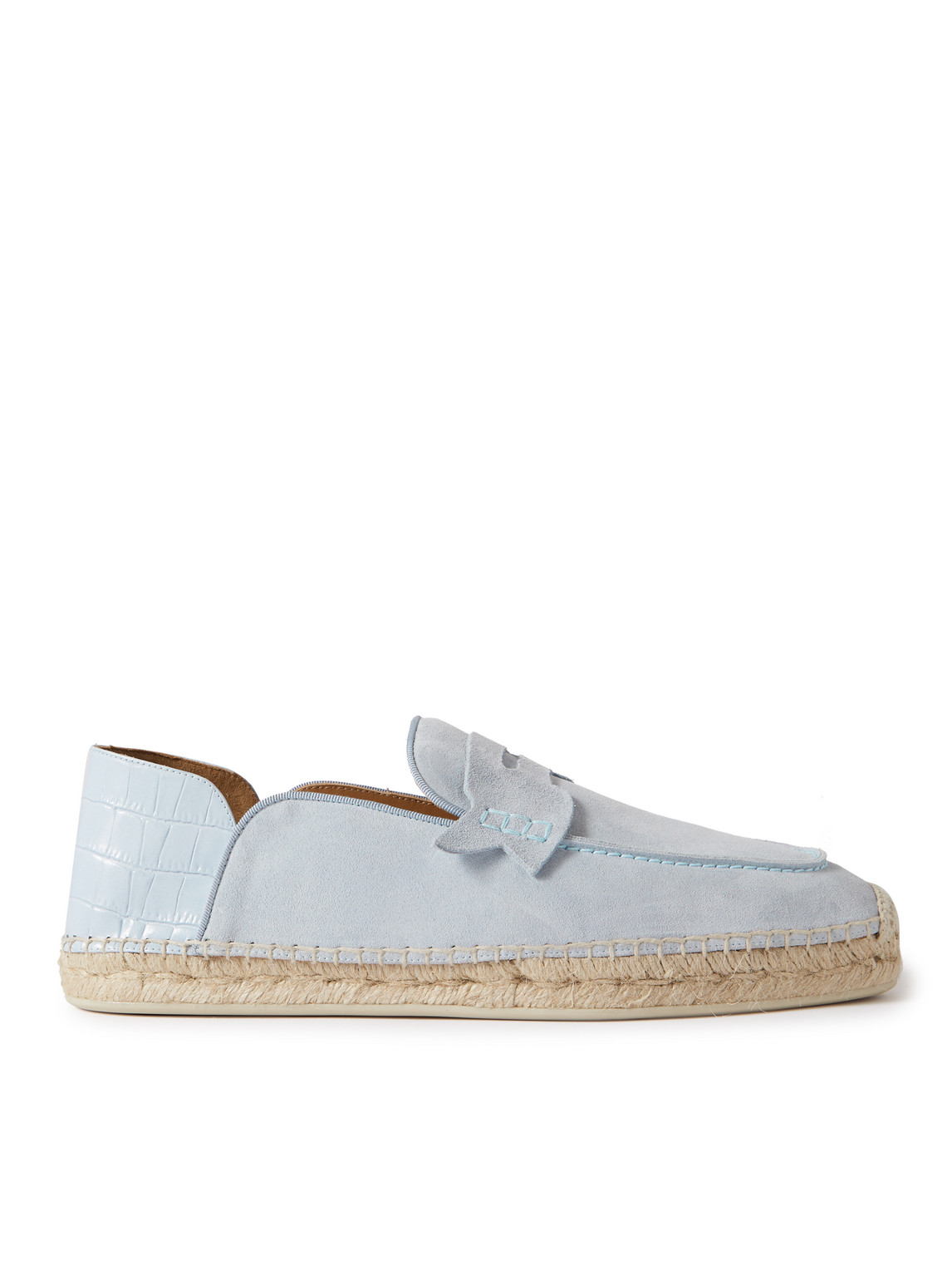 Christian Louboutin Mens Paseo Paquepapa Loafer-style Suede And Croc-embossed Leather Espadrilles In Blue