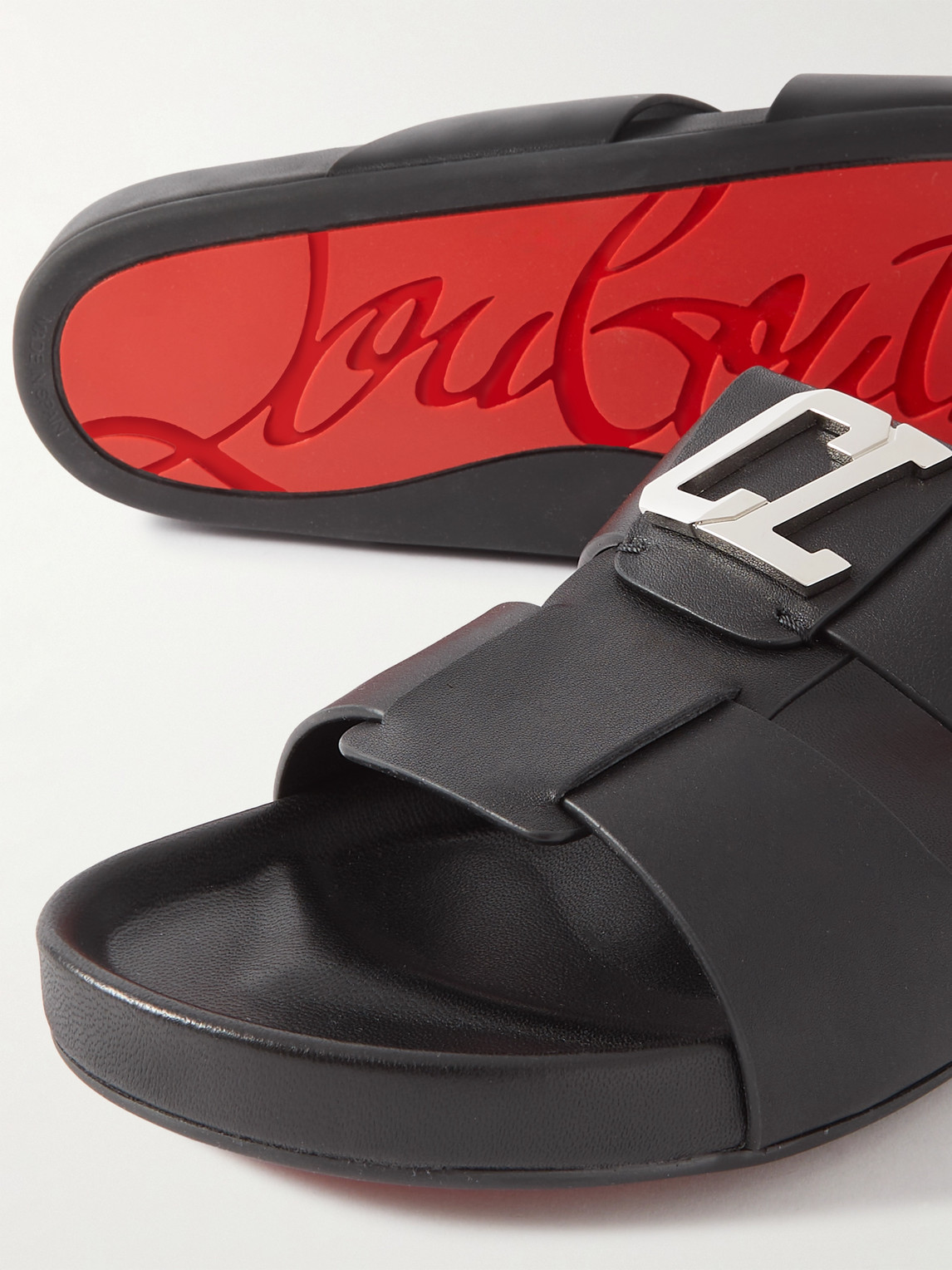 Shop Christian Louboutin Dhabubizz Logo-embellished Leather Mules In Black