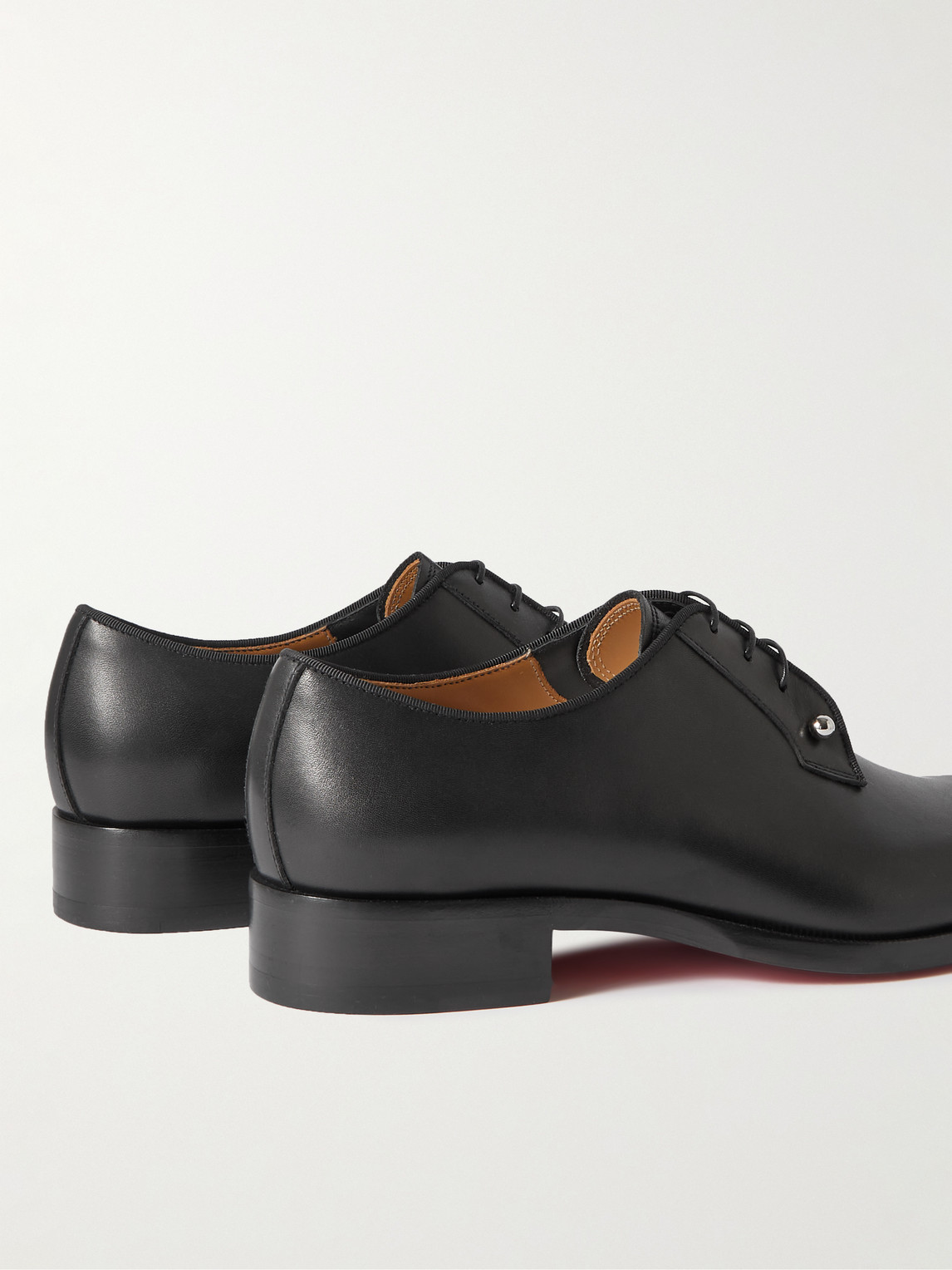 Shop Christian Louboutin Chambeliss Grosgrain-trimmed Embellished Leather Derby Shoes In Black