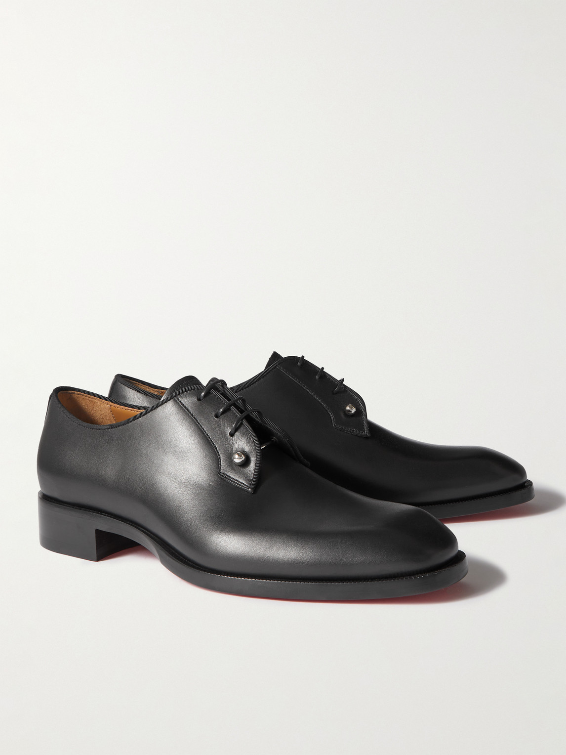 Shop Christian Louboutin Chambeliss Grosgrain-trimmed Embellished Leather Derby Shoes In Black