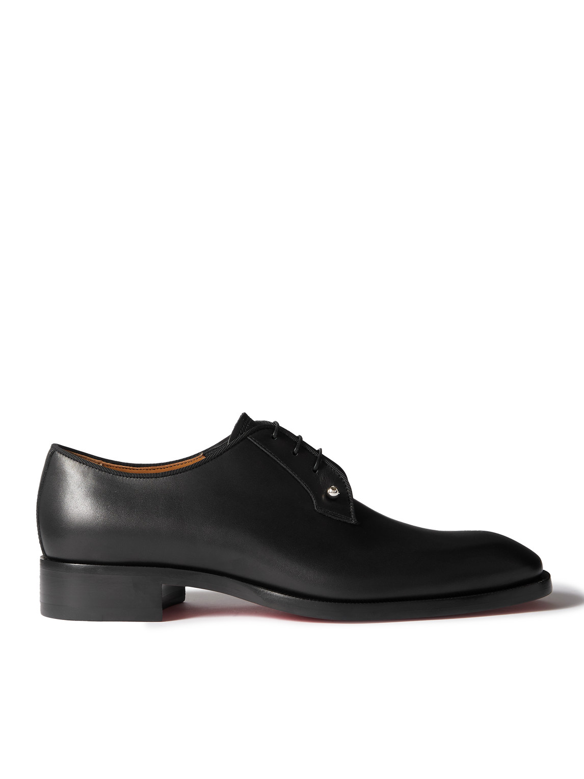 Shop Christian Louboutin Chambeliss Grosgrain-trimmed Embellished Leather Derby Shoes In Black