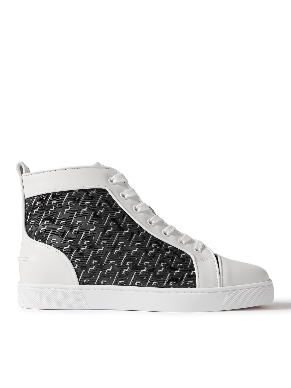 Christian Louboutin Louis Orlato Rubber-trimmed Mesh And Full-grain Leather High-top Sneakers In White Black