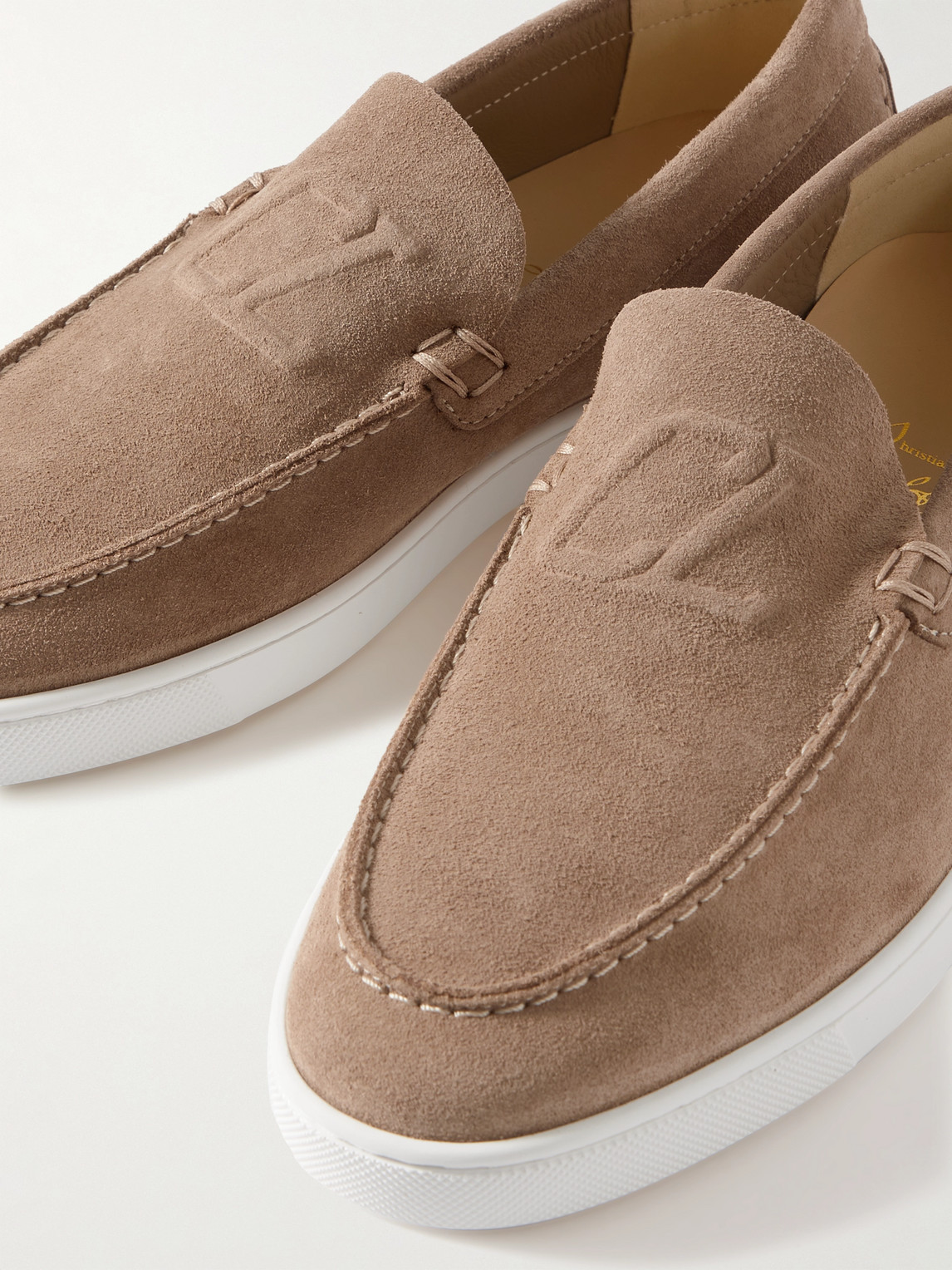 Shop Christian Louboutin Varsiboat Logo-embossed Suede Loafers In Brown